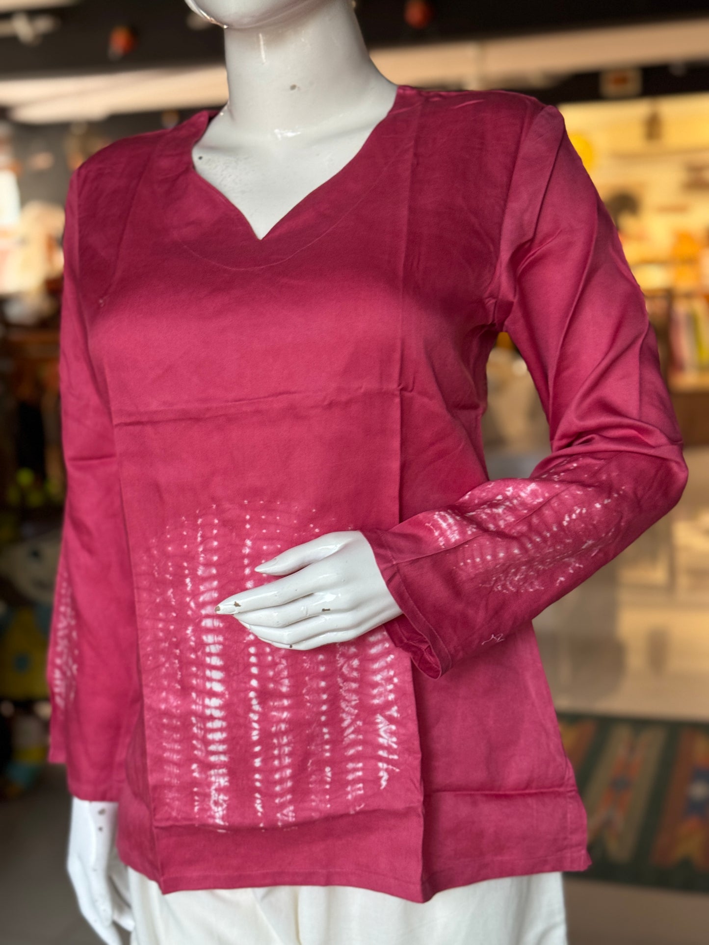 Full sleeves placement bandini tie n dye cotton tunic top / short kurti - multiple colors n designs available