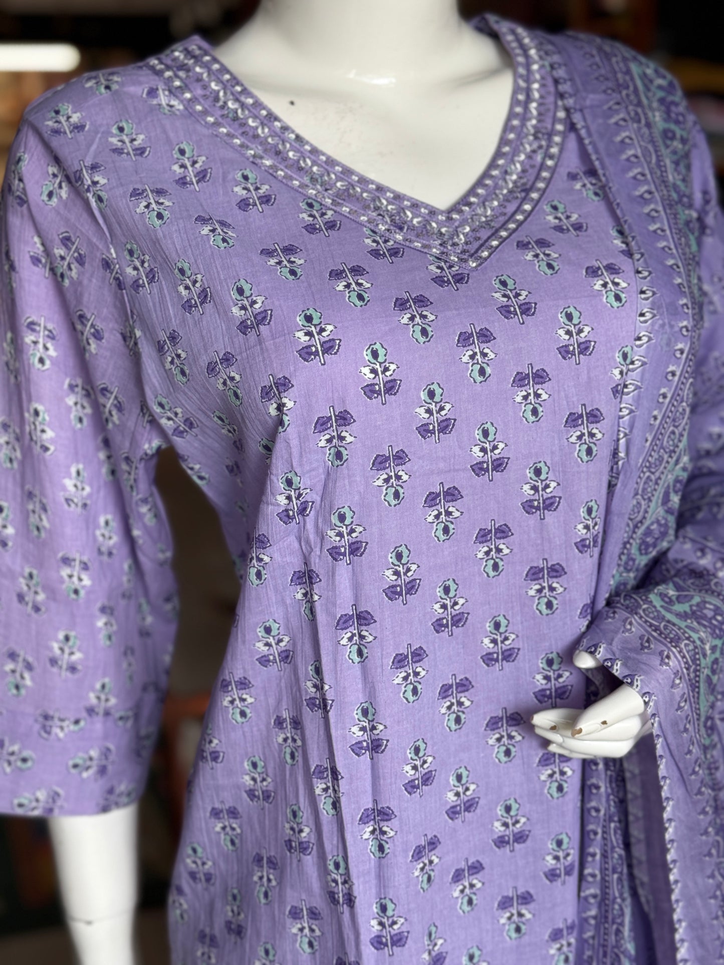 Plus size (4xl and above) cotton embroidered straight kurti, pants and dupatta - 3 piece suit set - multiple colors available