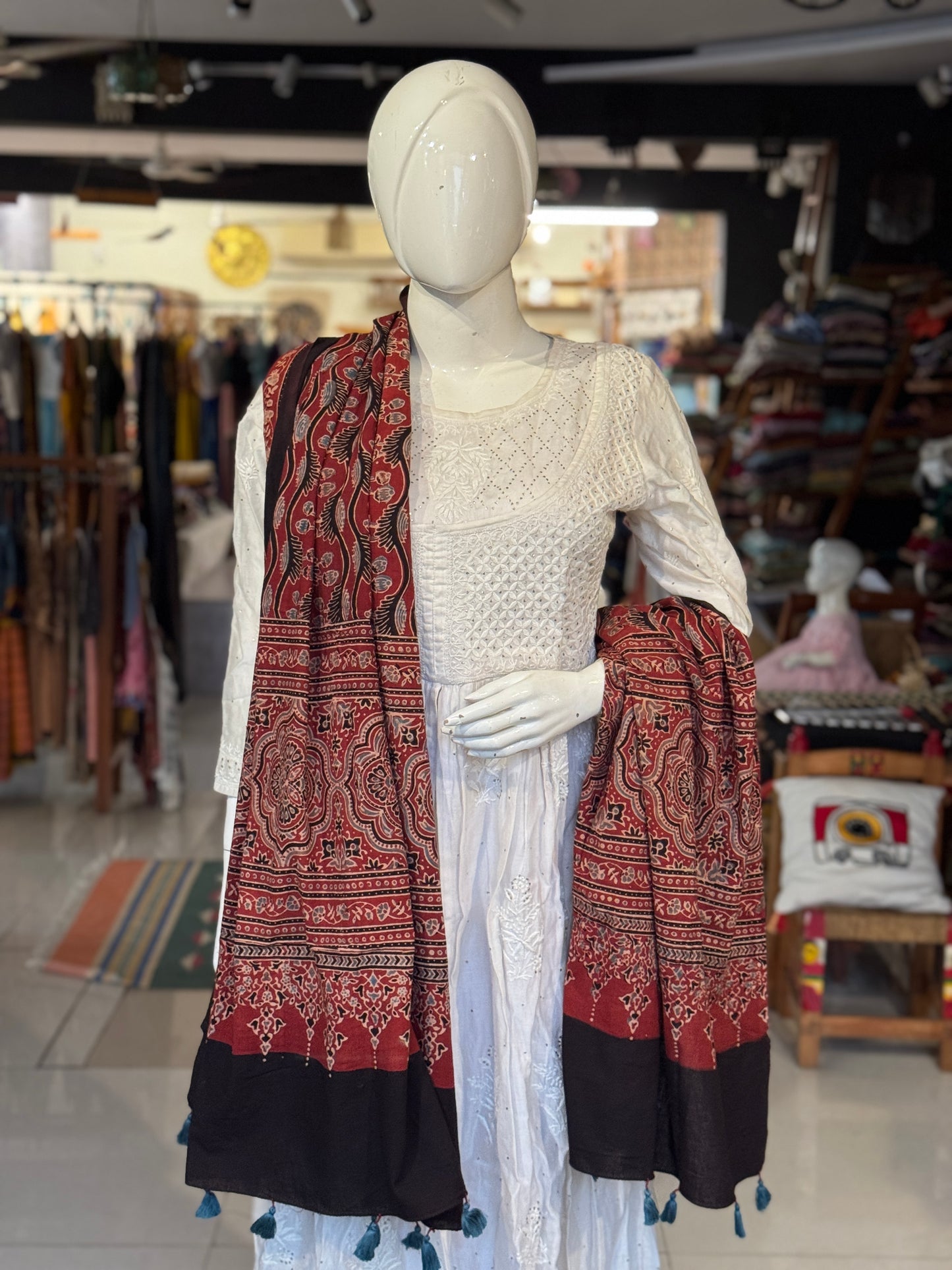 Ajrakh natural dye, hand block printed 60s cotton dupatta - colour options
