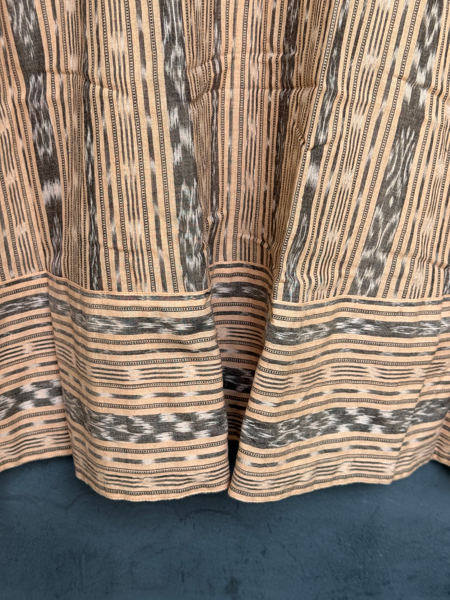 Beige Ikat cotton hand woven v-neck dress