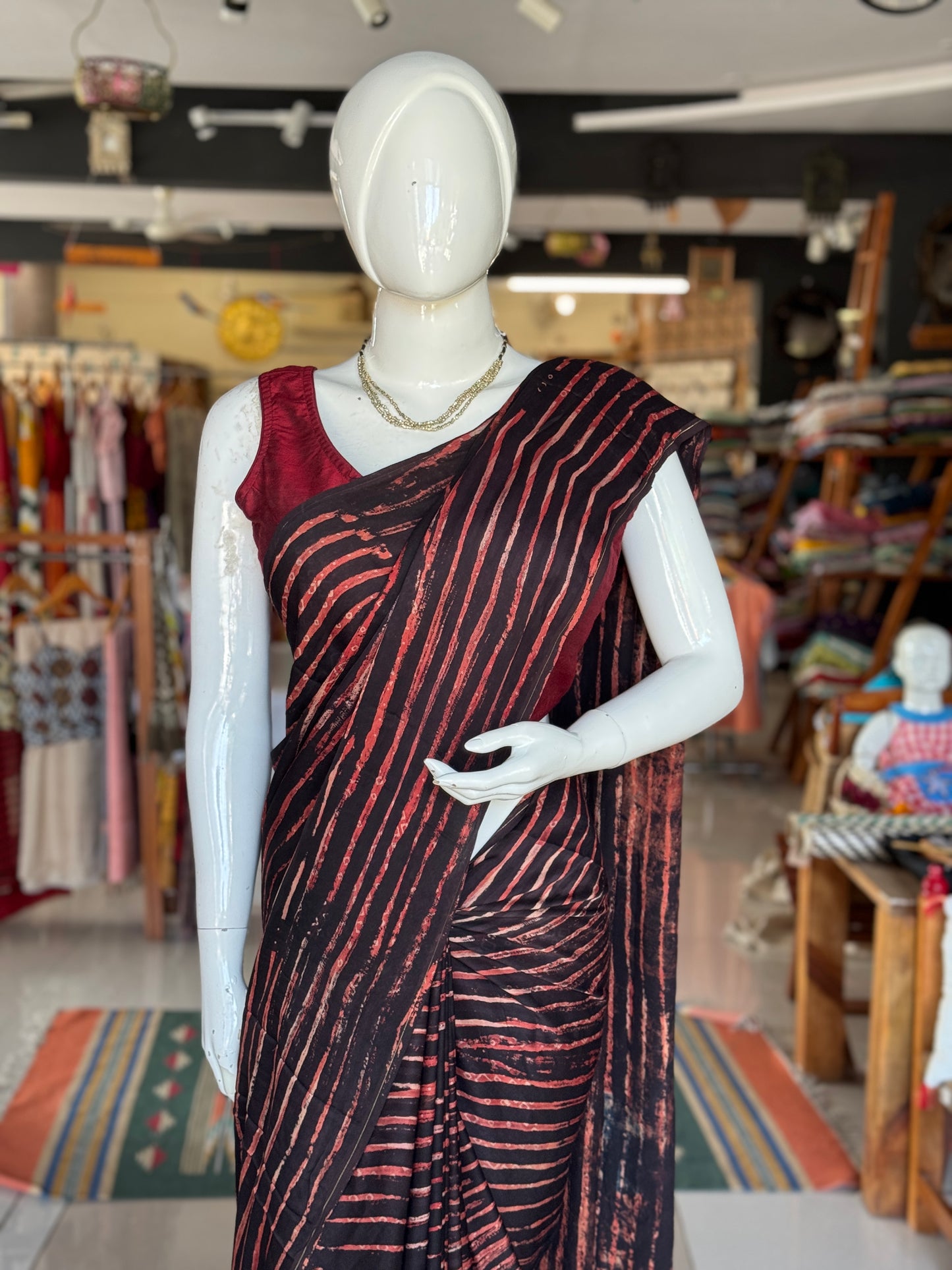 Ajrakh hand block printed soft modal saree yardage saree