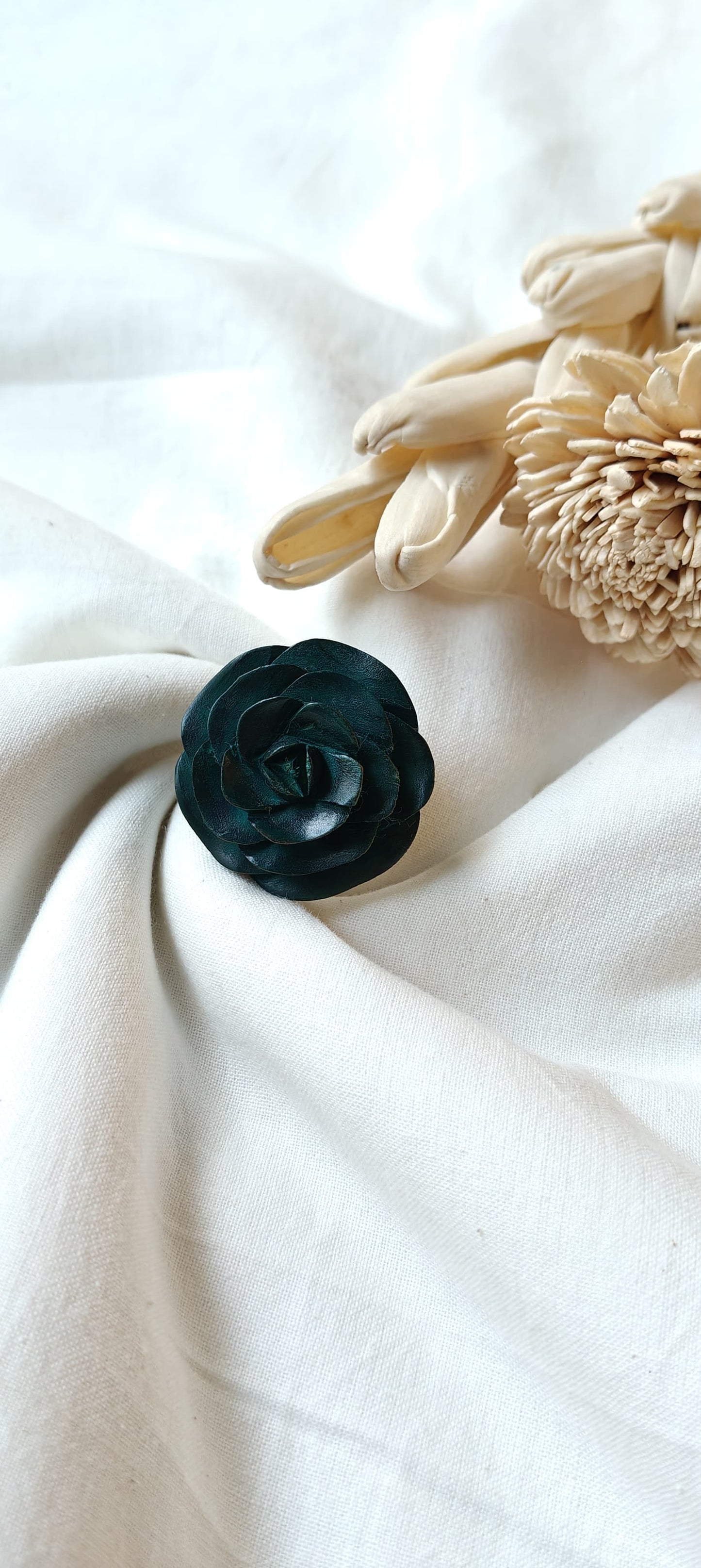 Rose hand carved finger ring in yellow wood - color options available