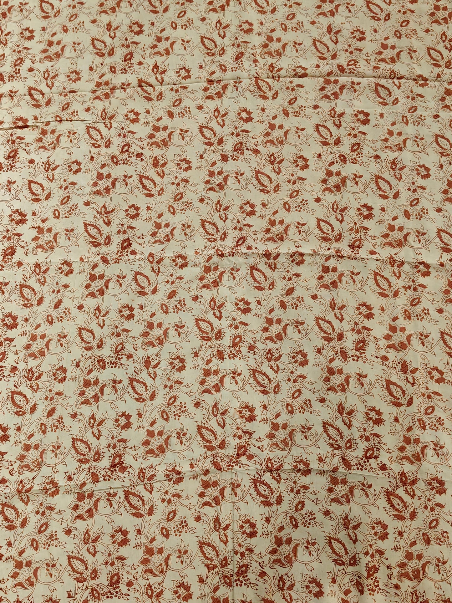 Brick red flowers on beige base - hand block printed natural dyed Kalamkari modal fabric