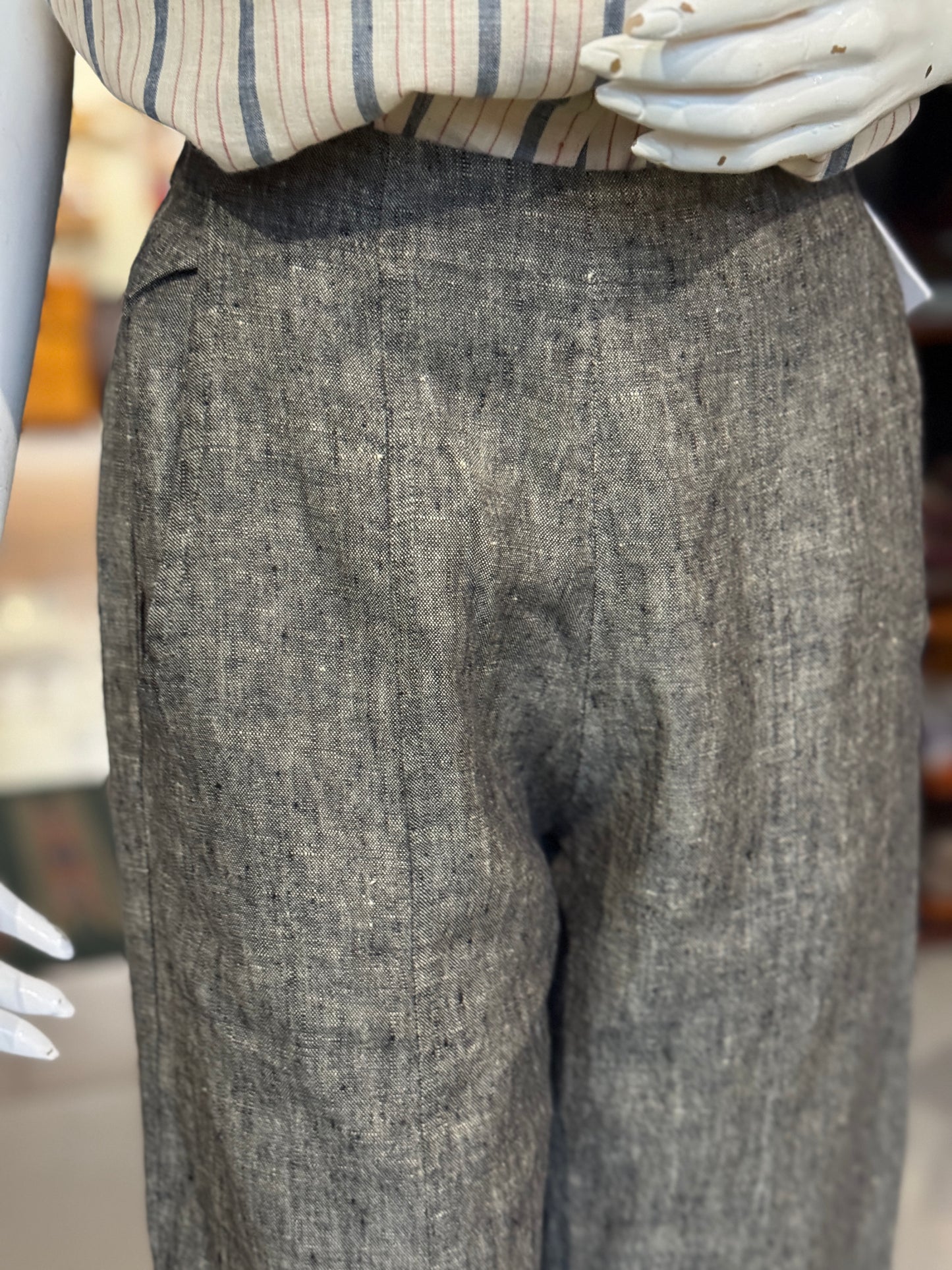 Bluish grey linen handwoven trousers for women