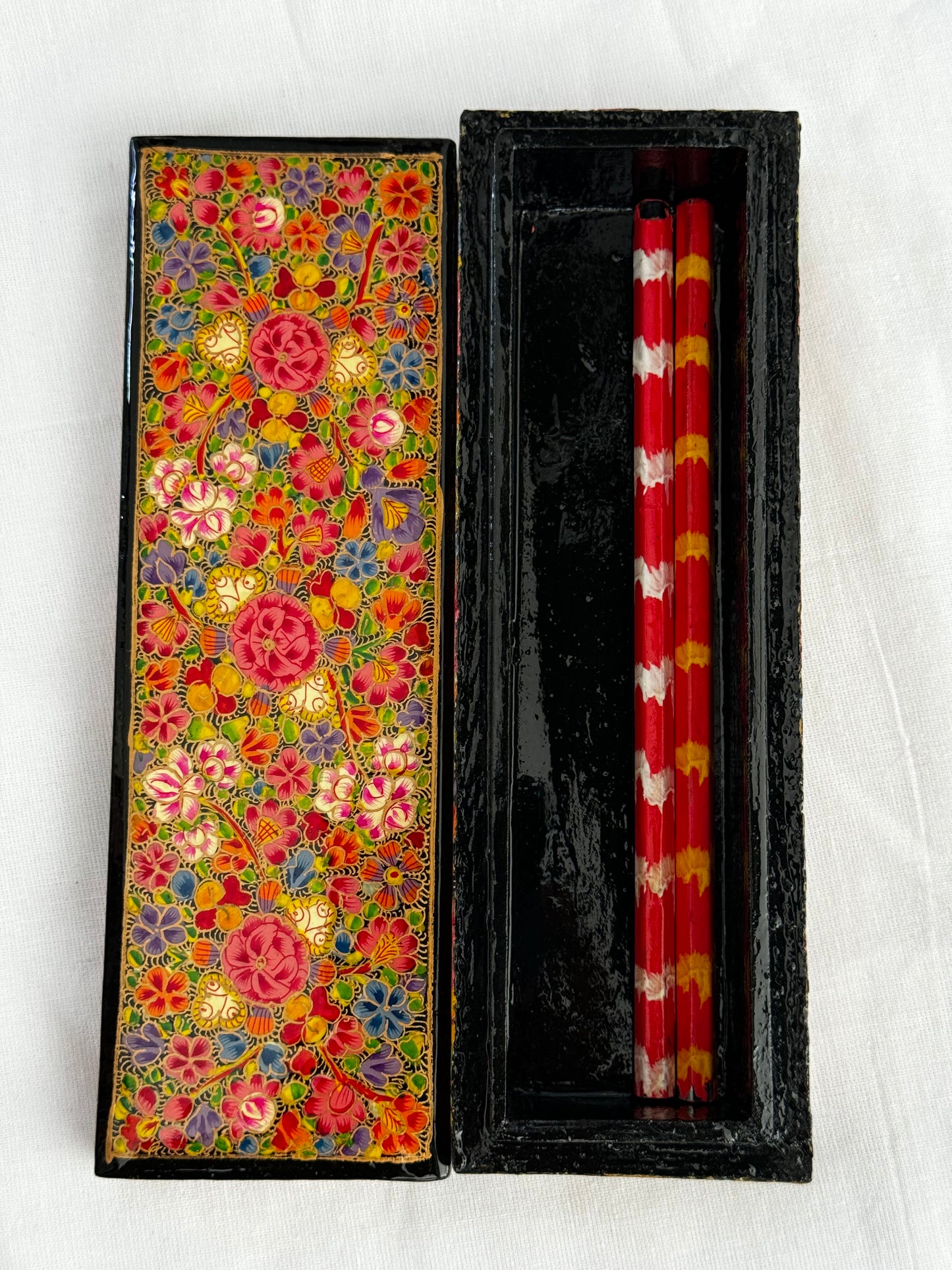 Kashmiri hand painted Papier mache pencil / jewelry box