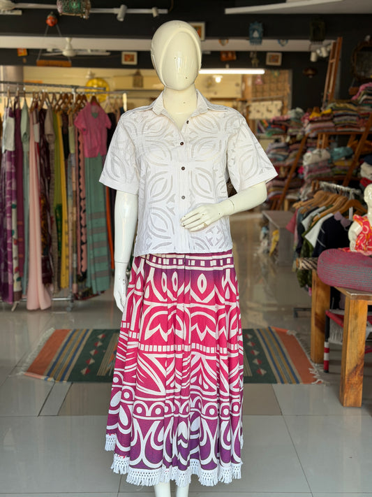 White Applique organdi women’s relaxed for shirt