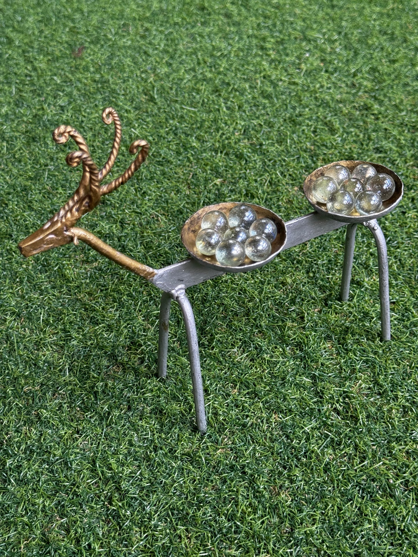 Deer handcrafted wrought iron decor with 2 place holders