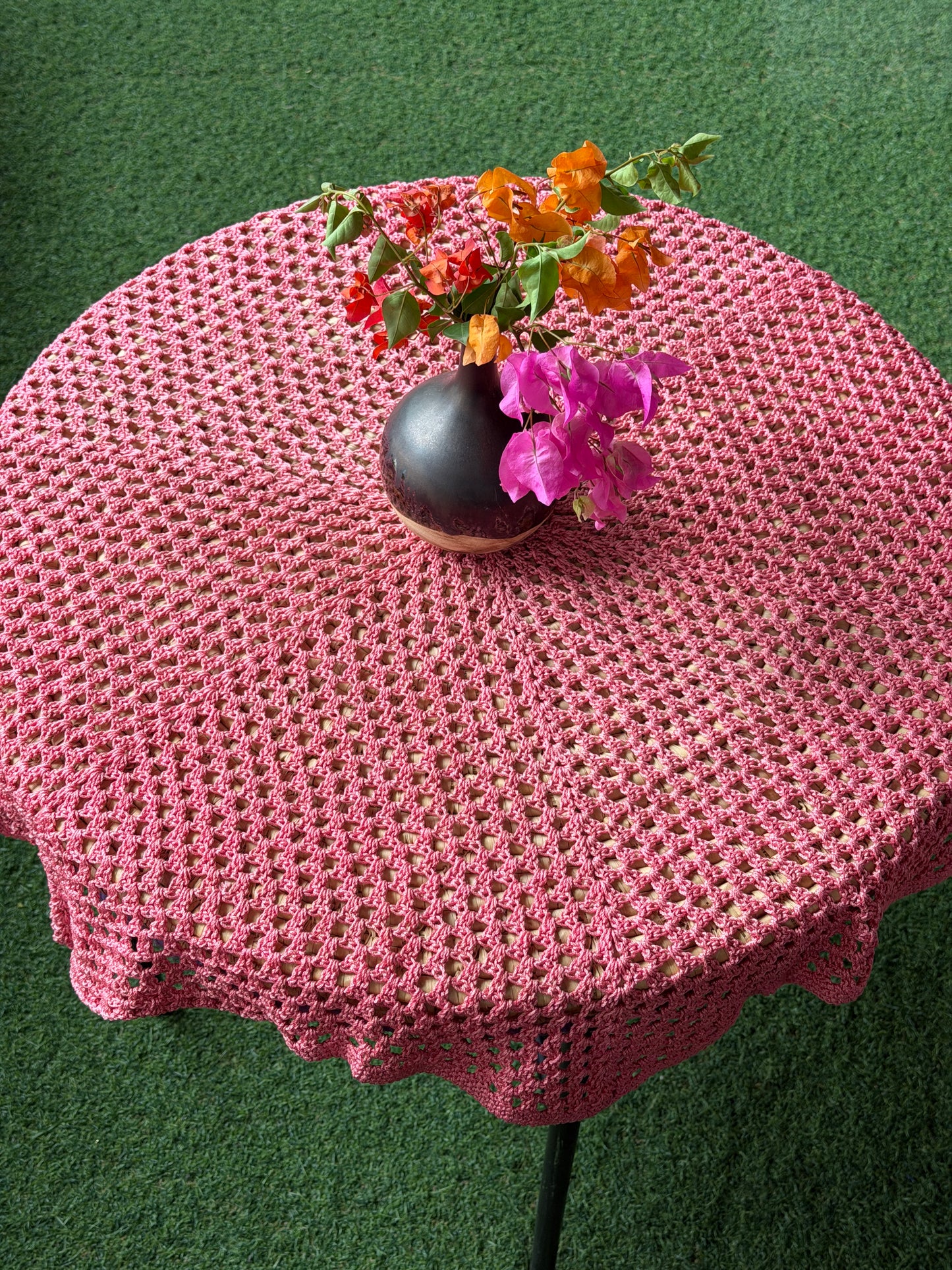 Hexagonal 36 x 36 inch Hand Crochet center table cover - cotton yarn - colors available