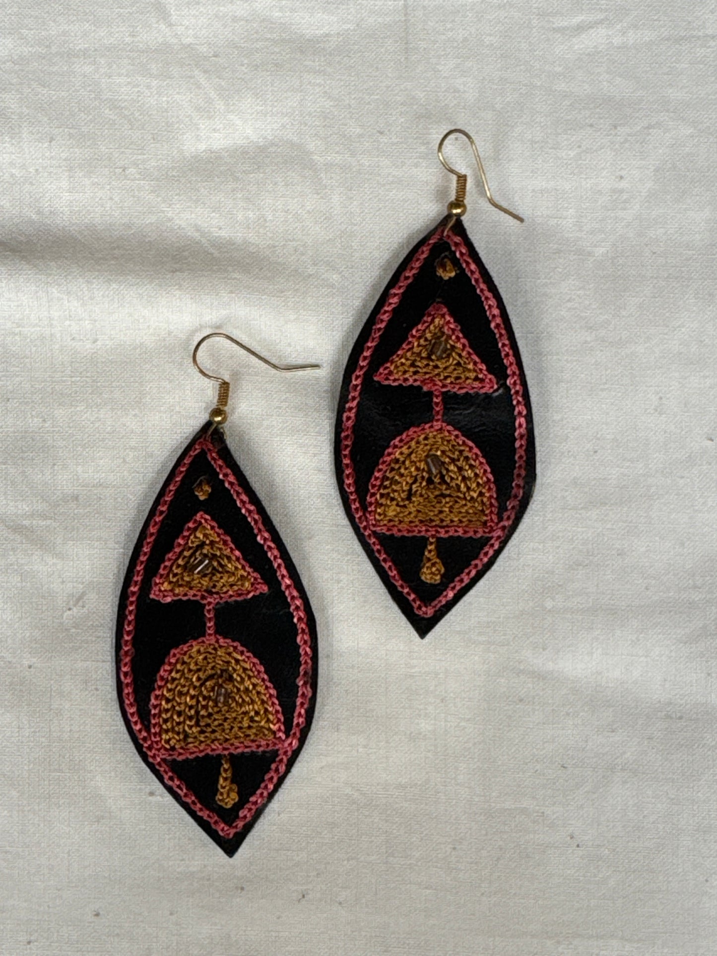 Leather with hand embroidery light weight earrings - shapes, designs and color choice available