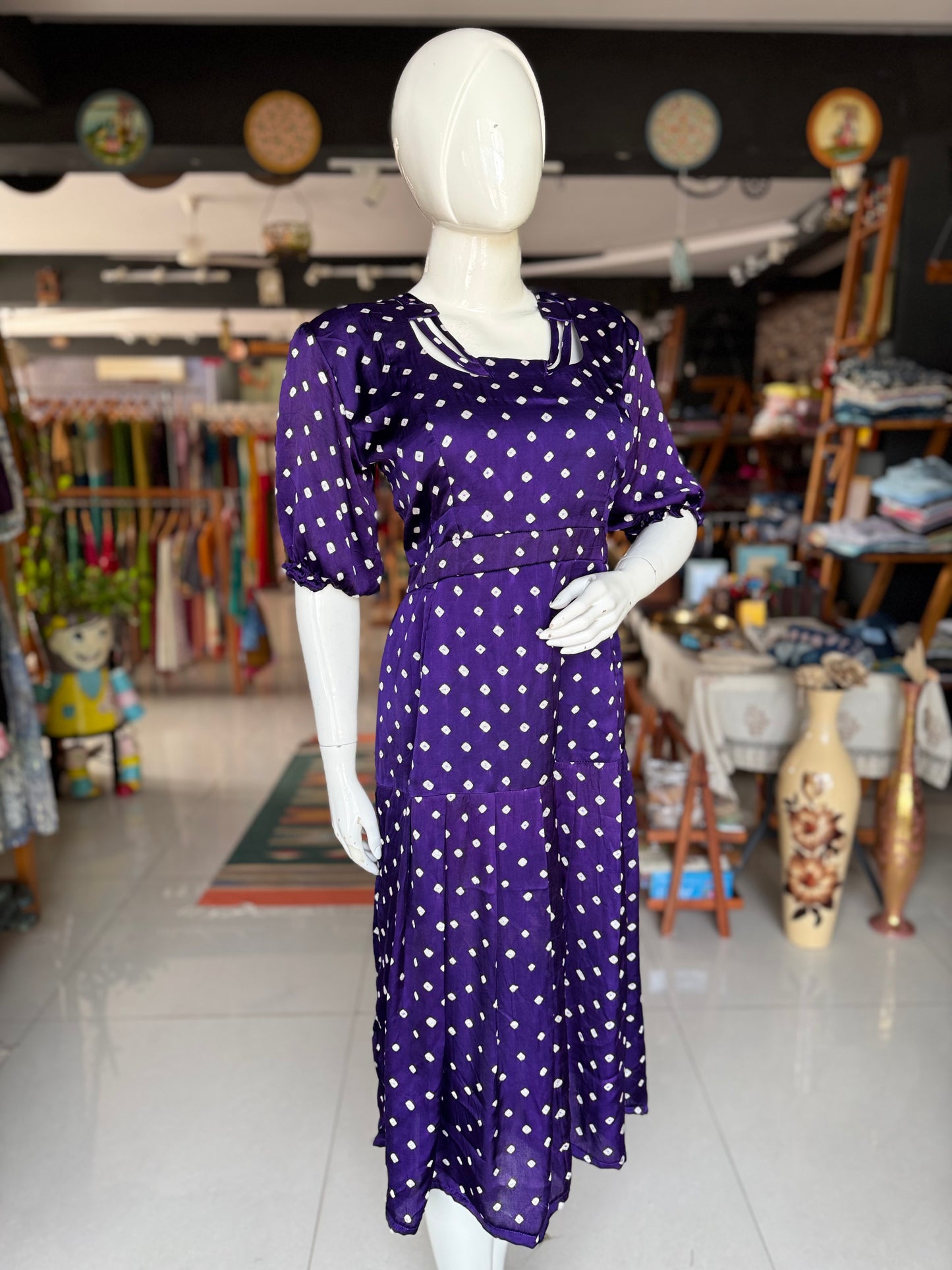 Violet bandini hand tie n dye soft modal dress with neck detailing