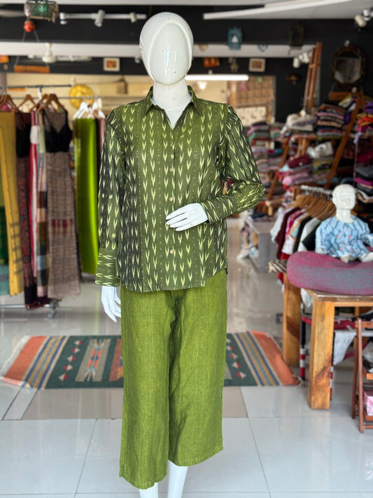 Green cotton hand woven Ikat shirt - click to see designs