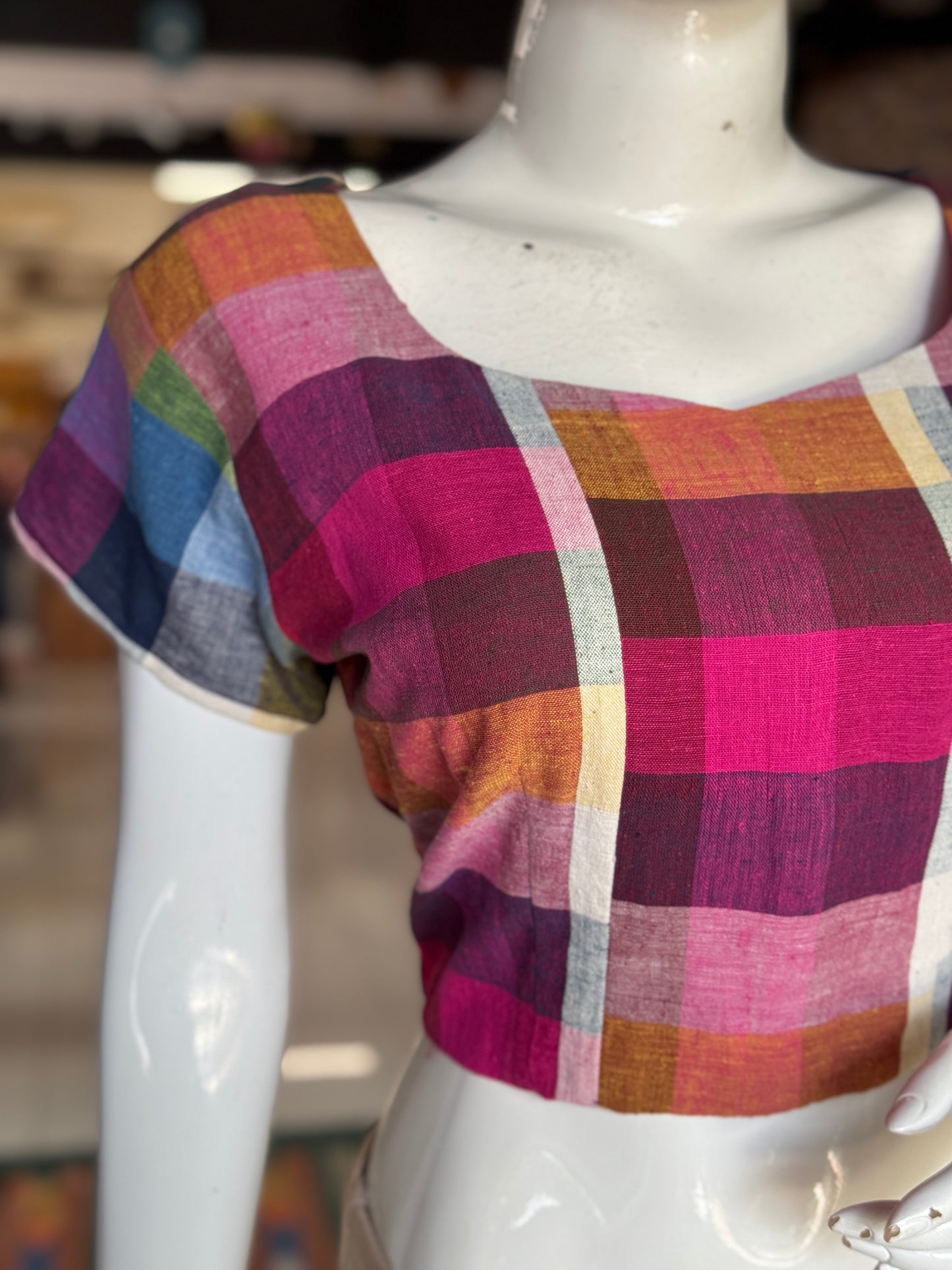 Colorful checks handloom kala cotton blouse