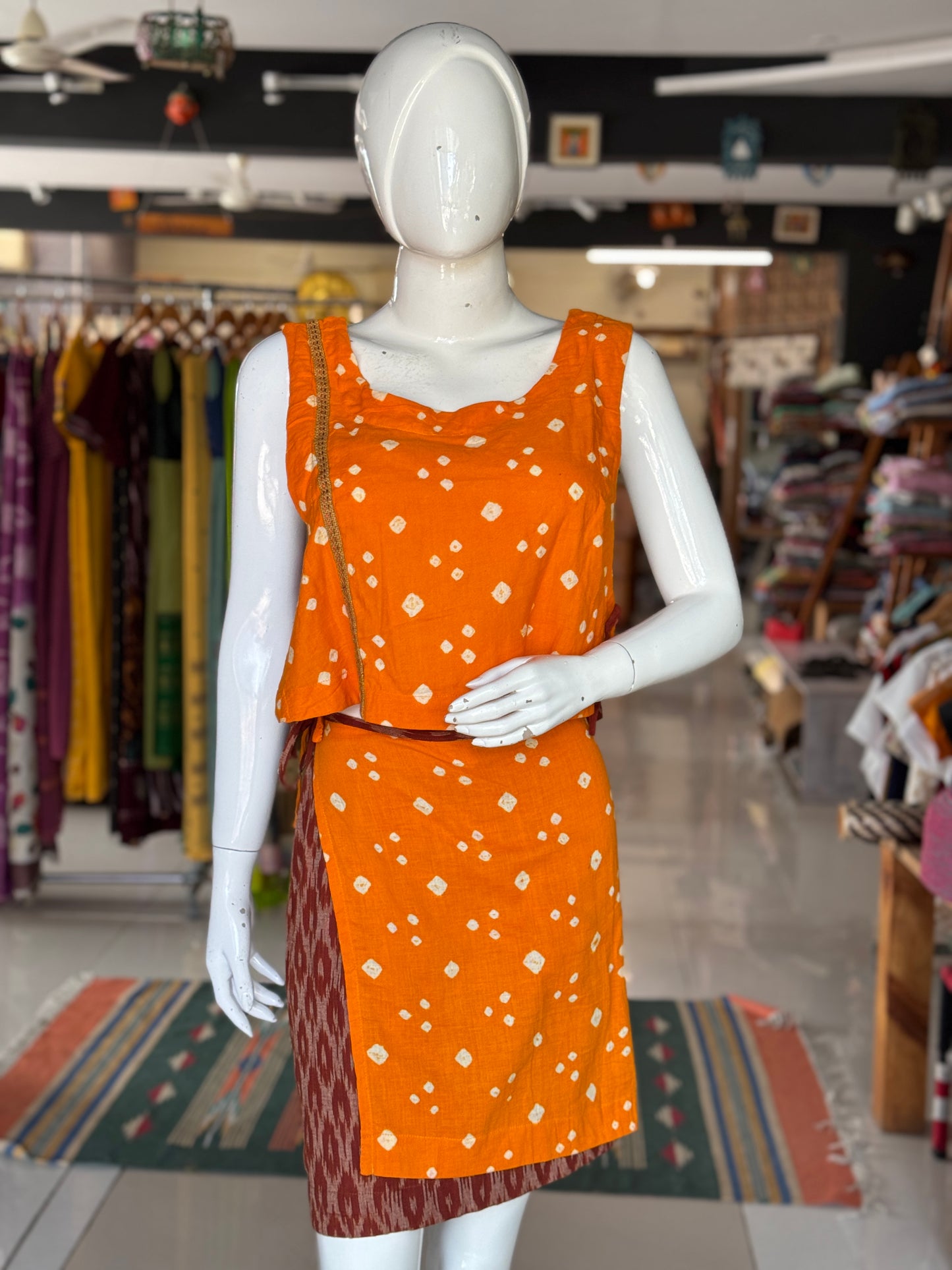 Short wrap skirt n crop top - 4 way handcrafted cotton coord set - free sized side ties crop top and wrap around skirt
