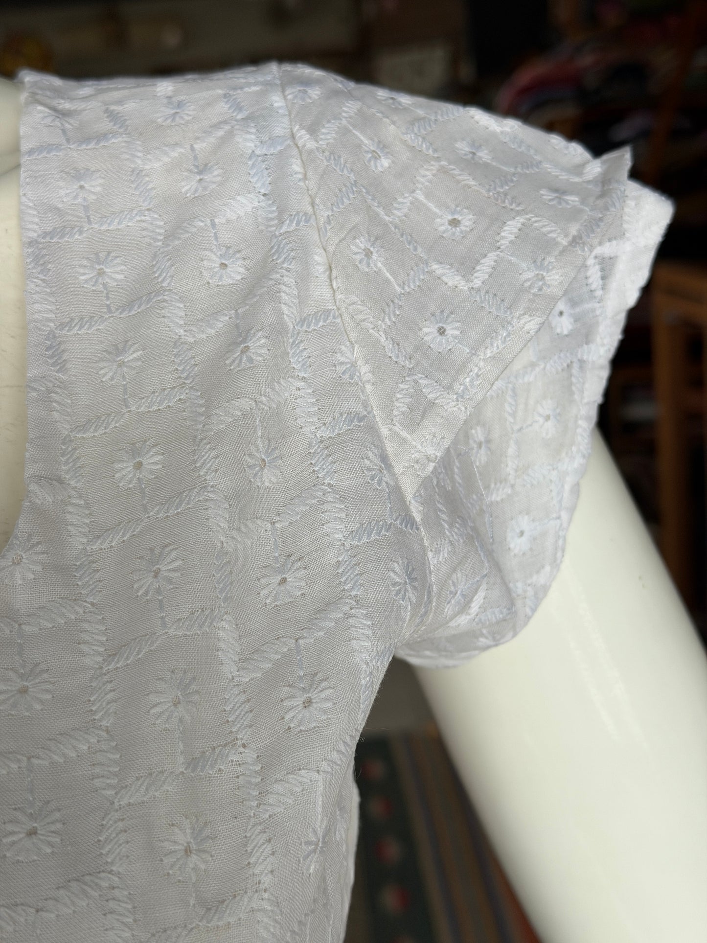 White hakoba short sleeved cotton blouse - front and back open options available