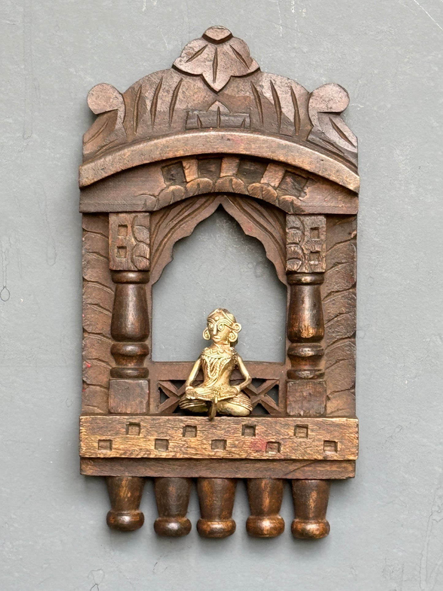 Jharokha in distress finish wood - hand crafted wall decor