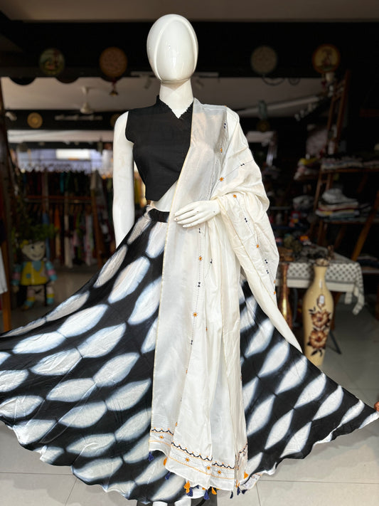 Black and white clamp dyed soft n flowy modal lehenga skirt