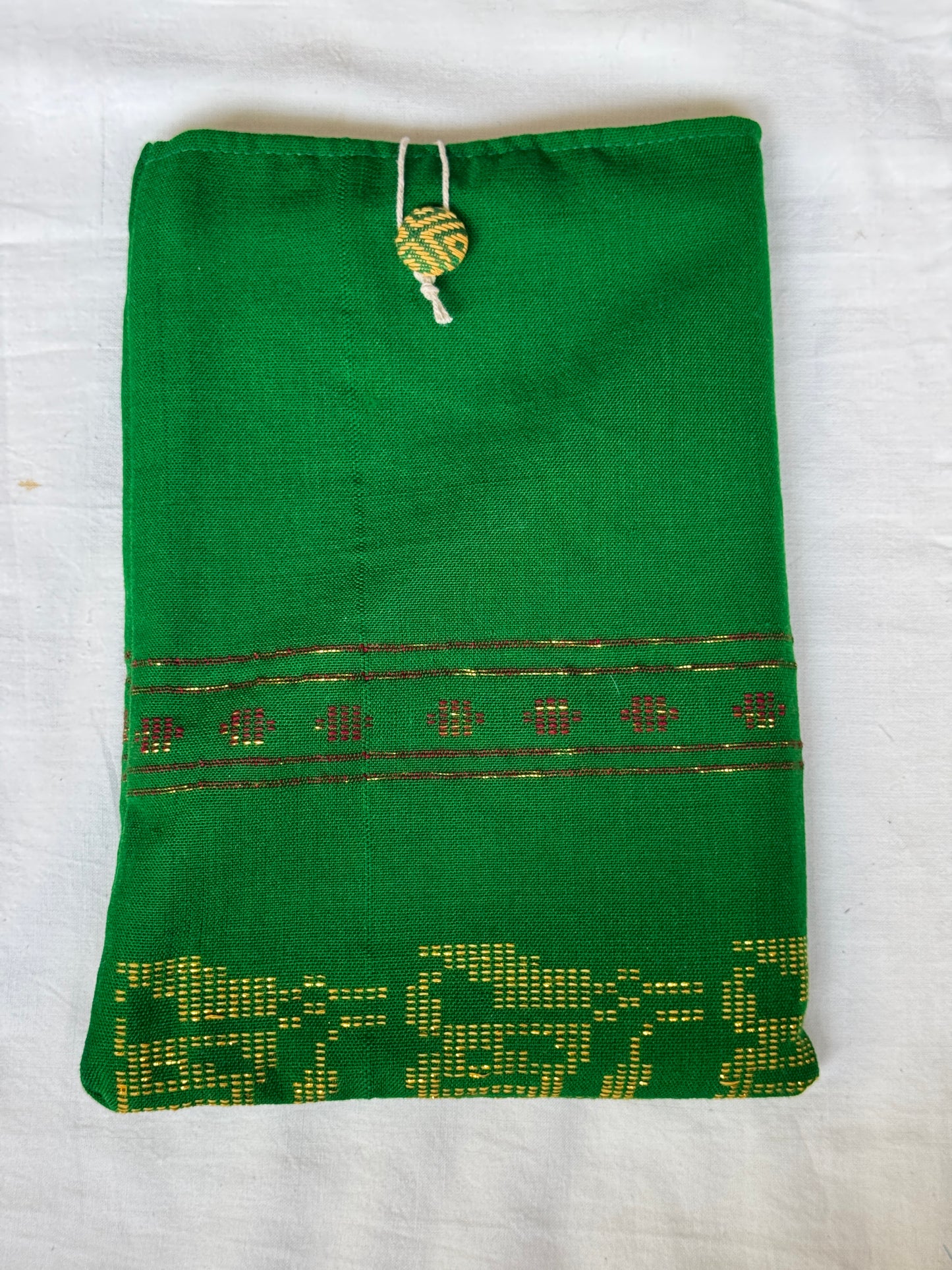 Ruled paper notebook journal / diary with gold foiled cover and  handwoven pouch