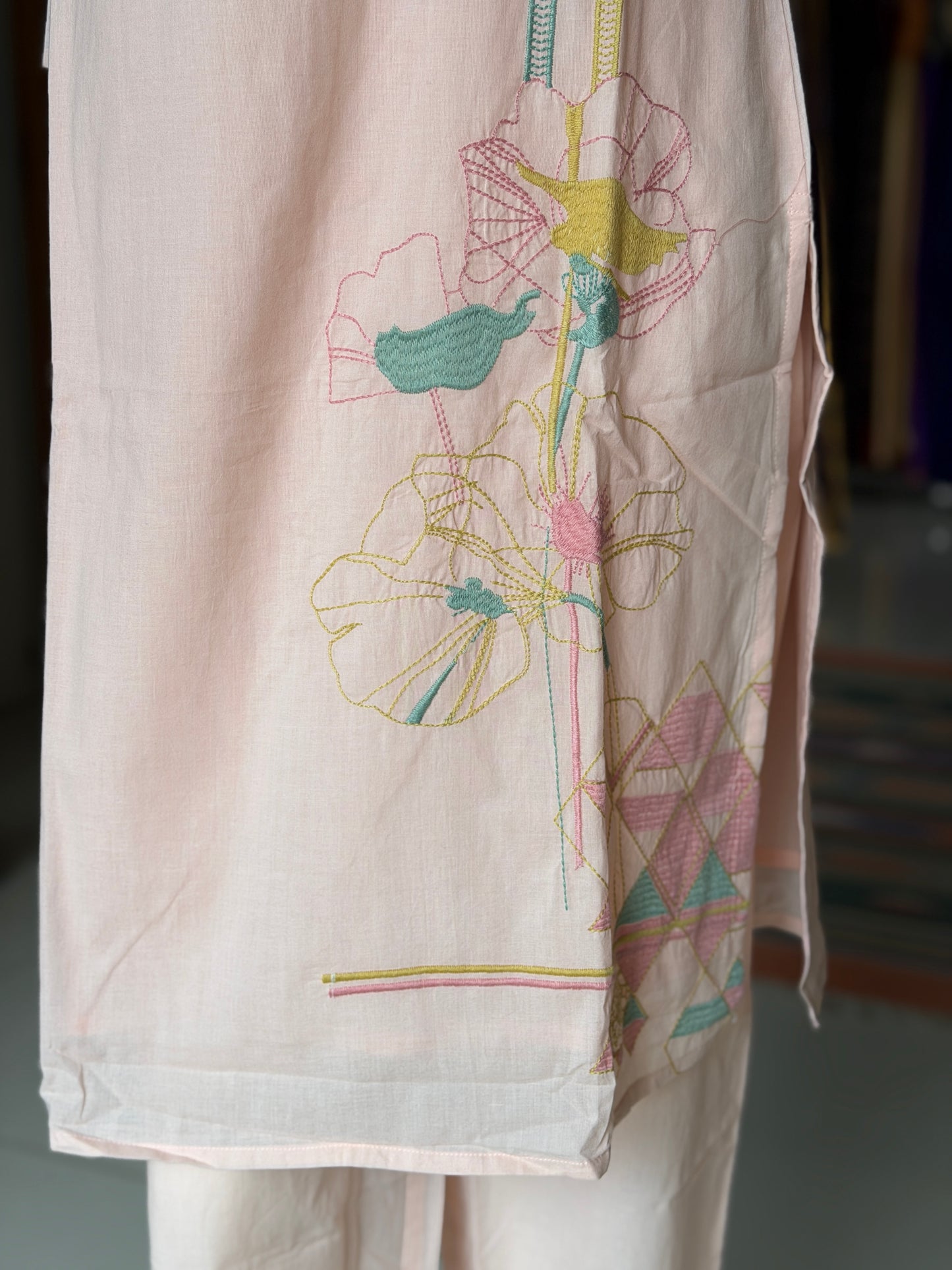 Light pink floral kurti, pants - 2 piece coord set