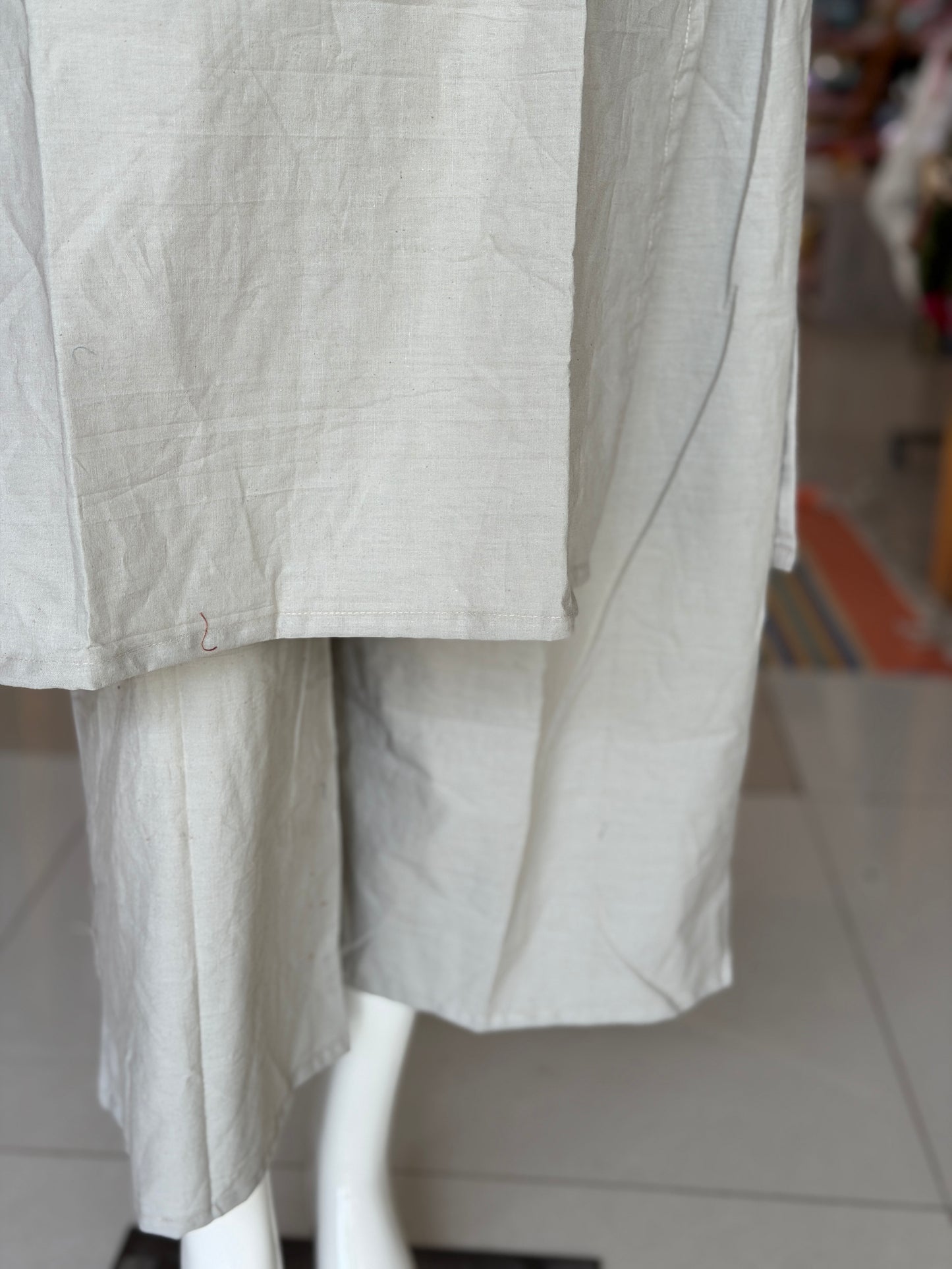 Grey cotton kurta and pants coord set with indigo Ajrakh sleeves