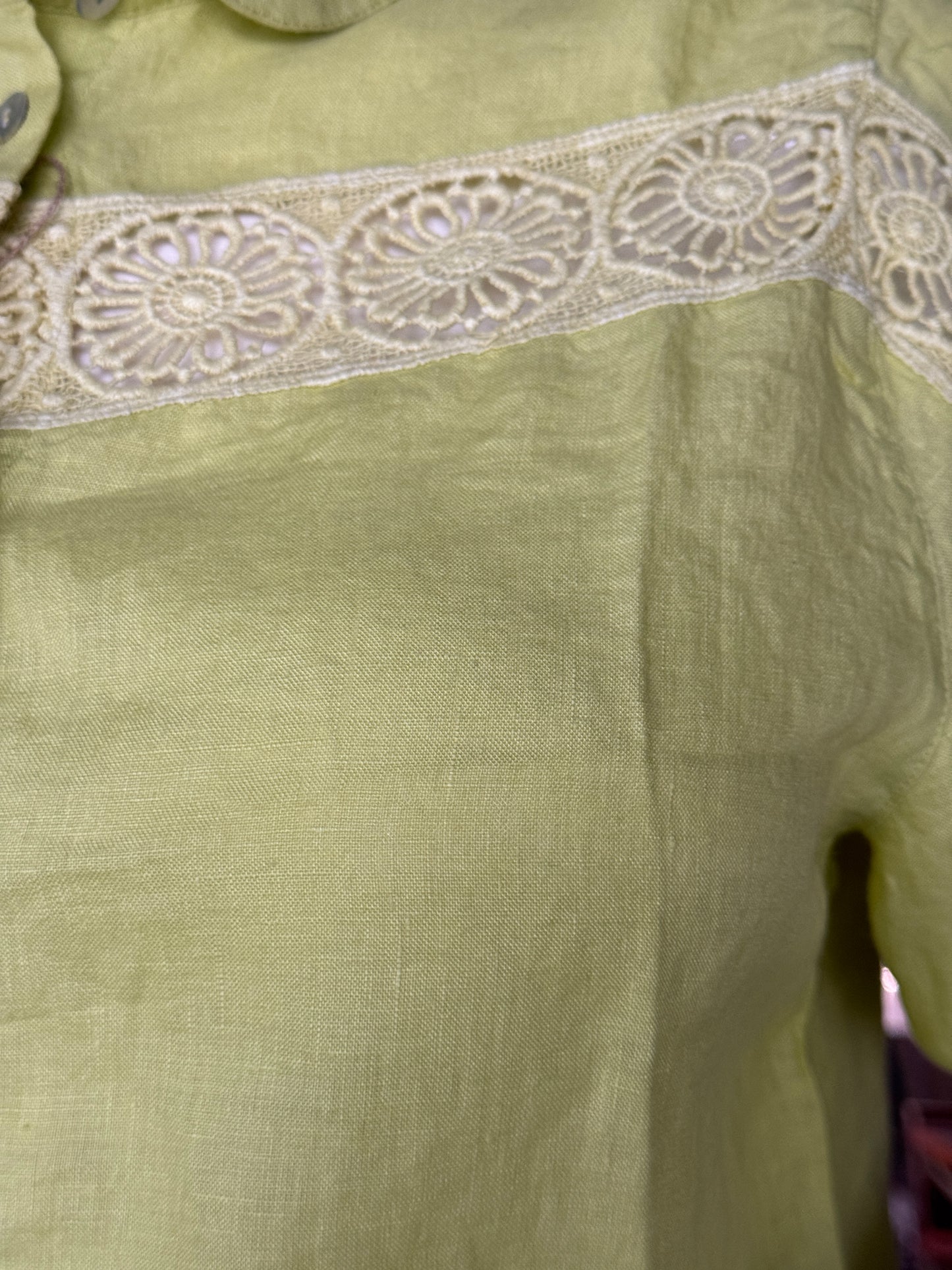 Linen hand woven full sleeves shirt for women with lace detailing