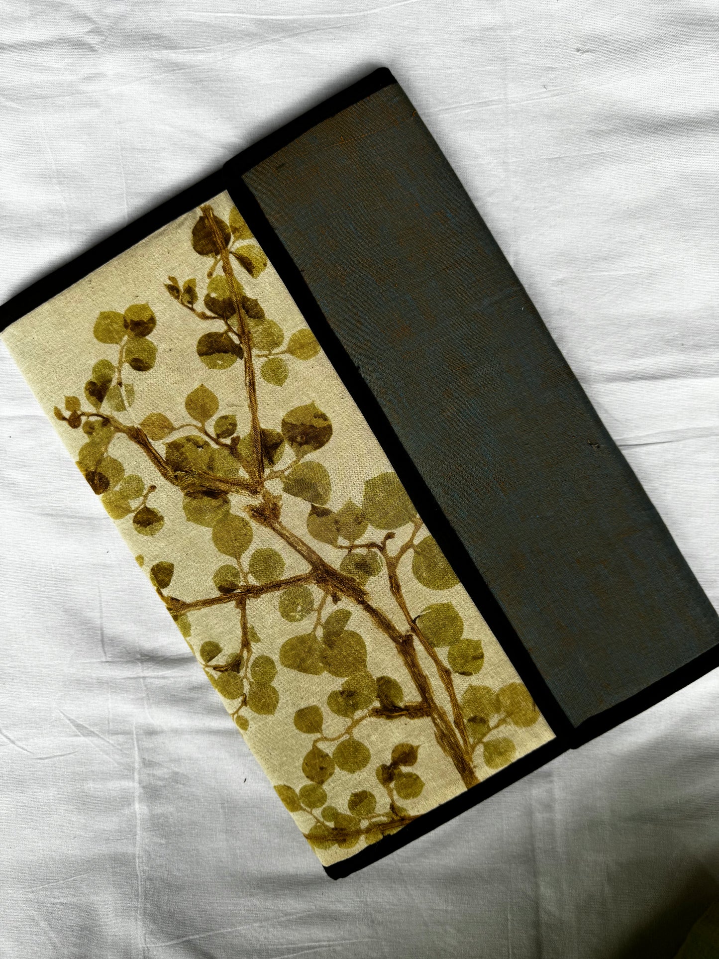 Eco leaf print on handloom cotton folder with inside pockets