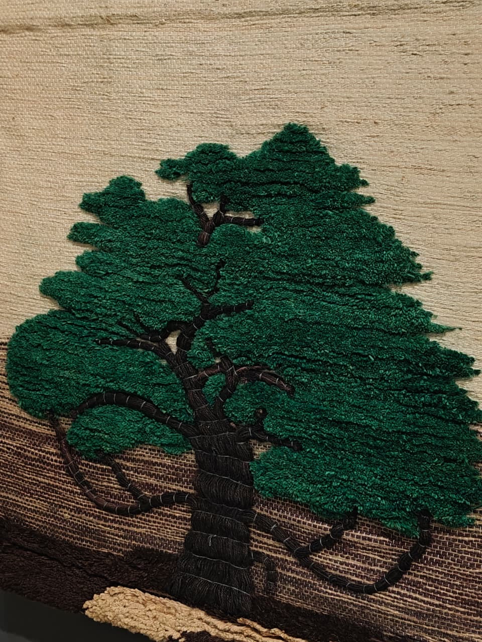 Under the green tree - handcrafted jute, wool and cotton wall hanging - Ghazipur handicrafts