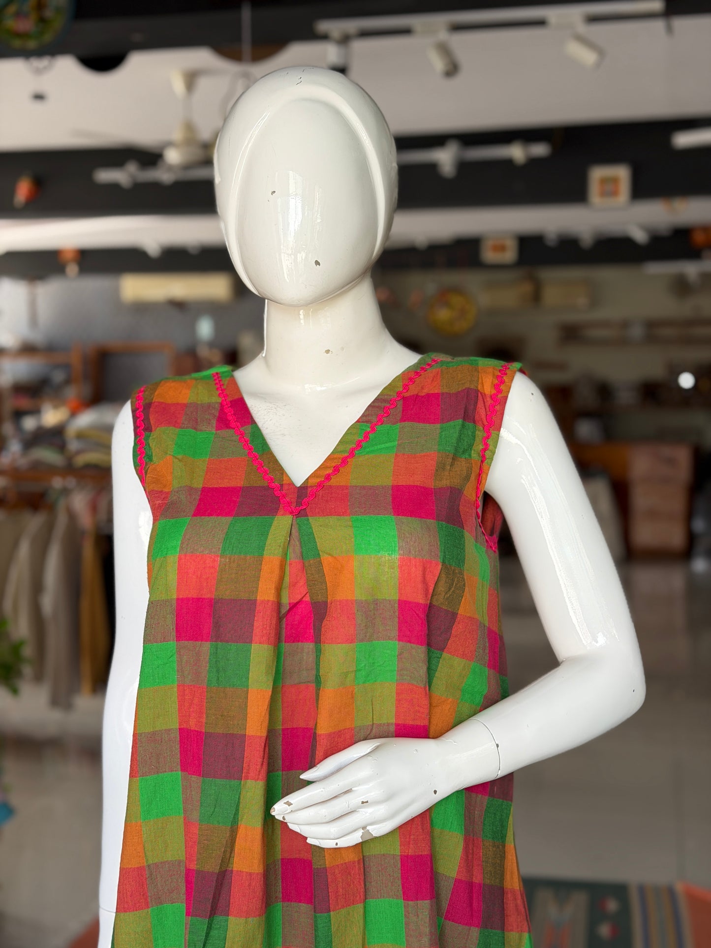 Colorful checks with lace details cotton coord set