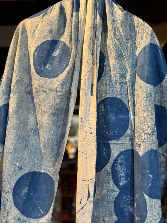 Indigo circles Appliq hand block printed cotton stole