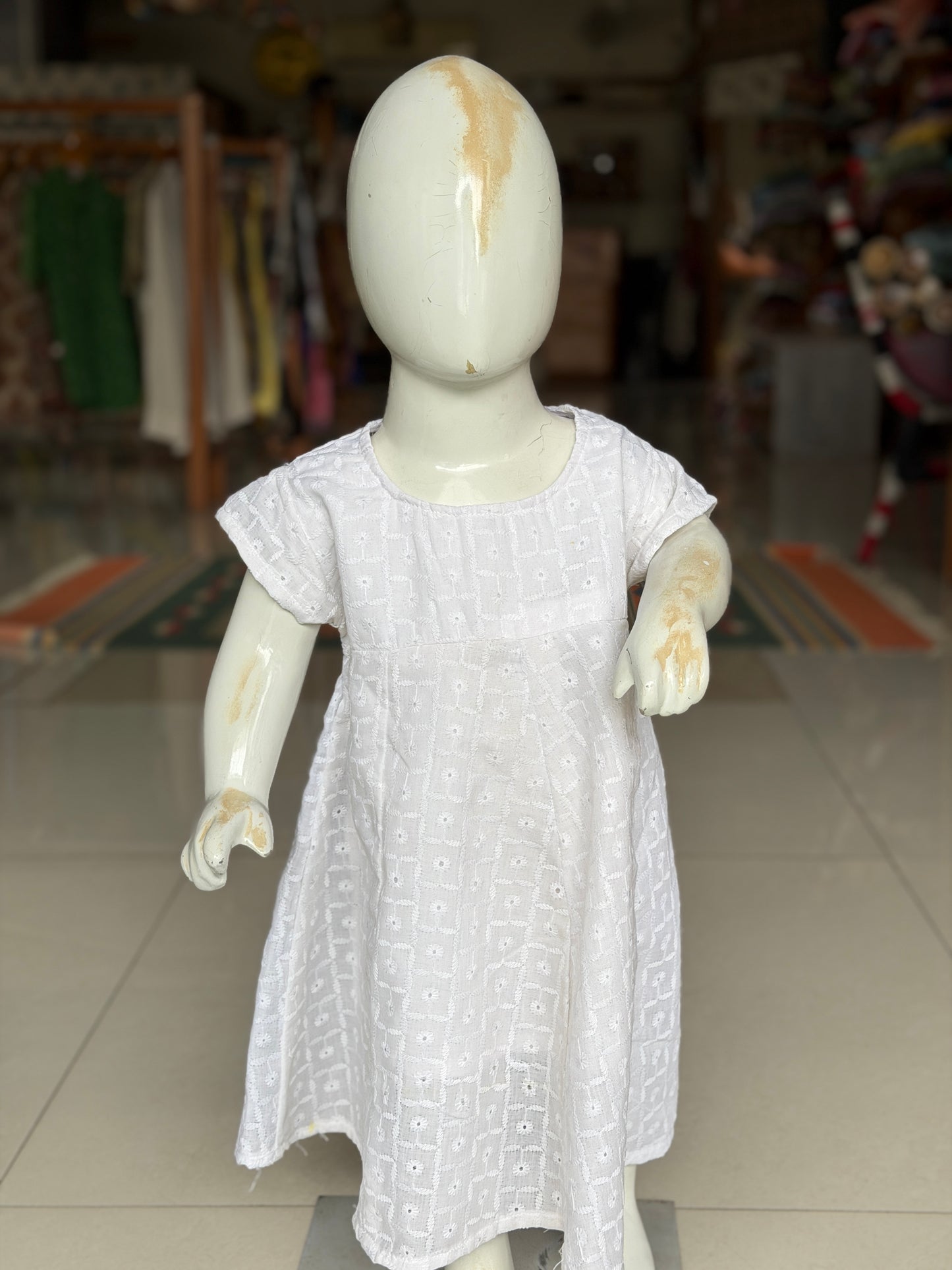White hakoba cotton anarkali kurti /dress for girls