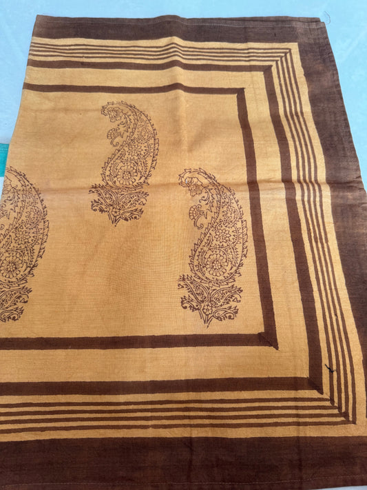 Brown paisley hand block printed cotton pillow cover