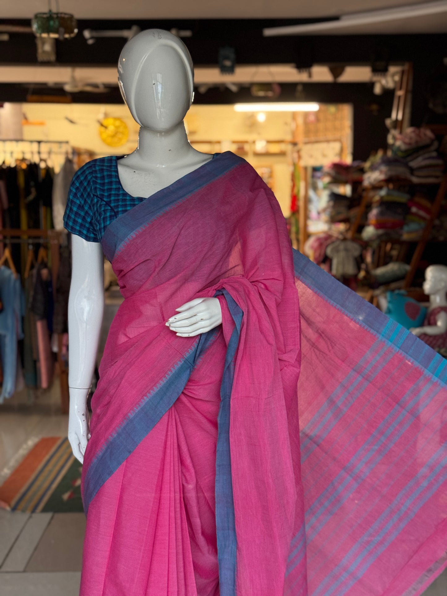 Temple border plain soft handloom cotton saree