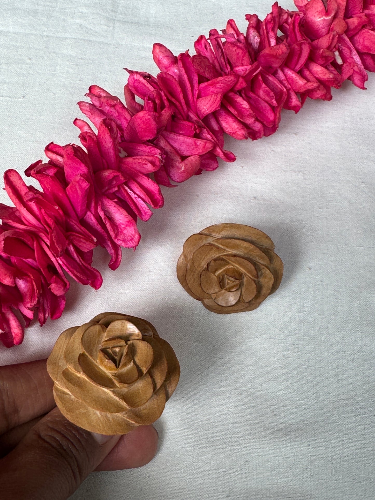 Rose hand carved finger ring in yellow wood - color options available