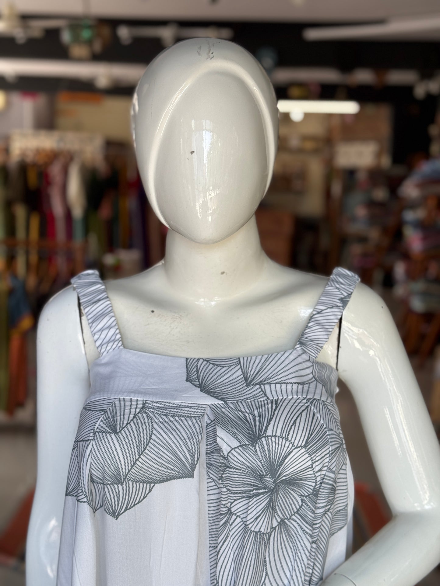 White dhalia flower hand printed free sized jumpsuit