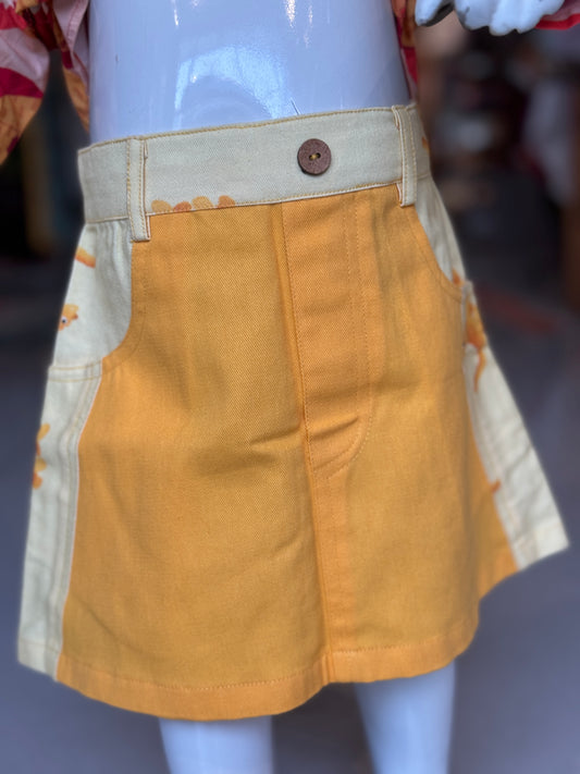 Yellow short A-line skirt with cat prints and pockets