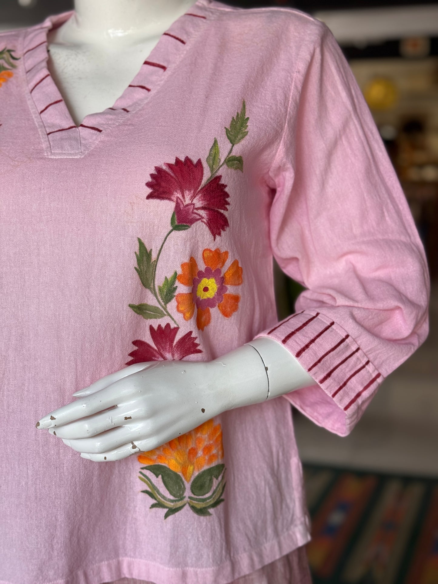 Light pink handpainted Womens cotton top