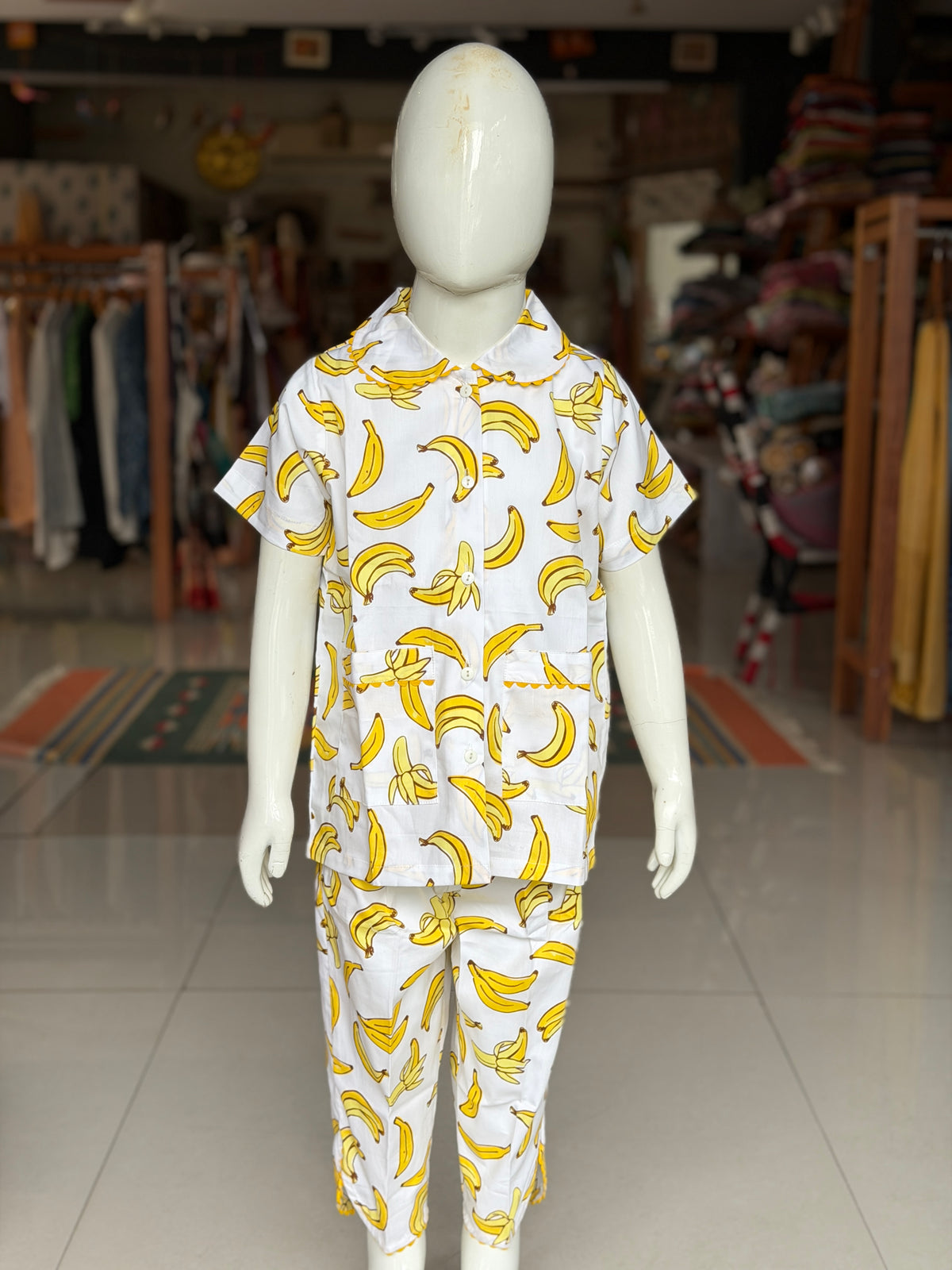 Banana print cotton lounge wear / night suit set - 2 piece shirt n pants set