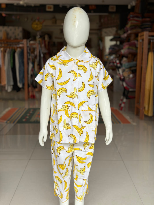 Banana print cotton lounge wear / night suit set - 2 piece shirt n pants set