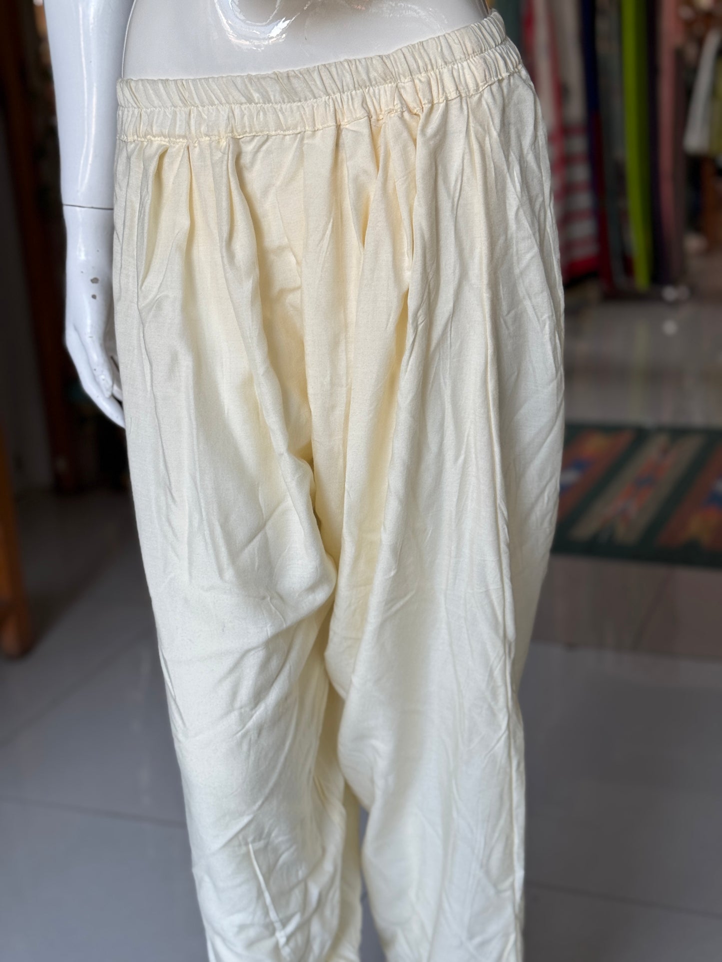 Cream salwar pants in rayon