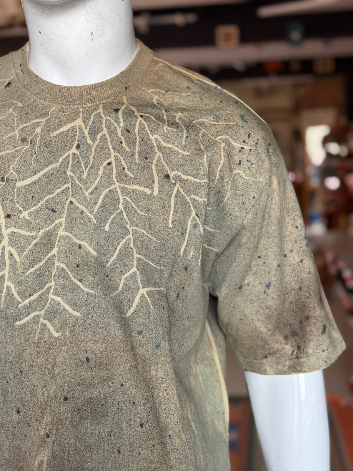 Dull green Ajrakh hand block printed, natural dyed, unisex cotton t-shirt