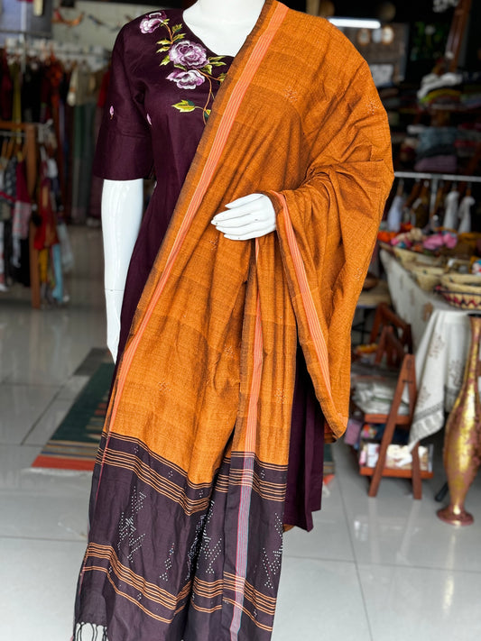 Burnt orange and aubergine cotton Tangaliya handloom dupatta