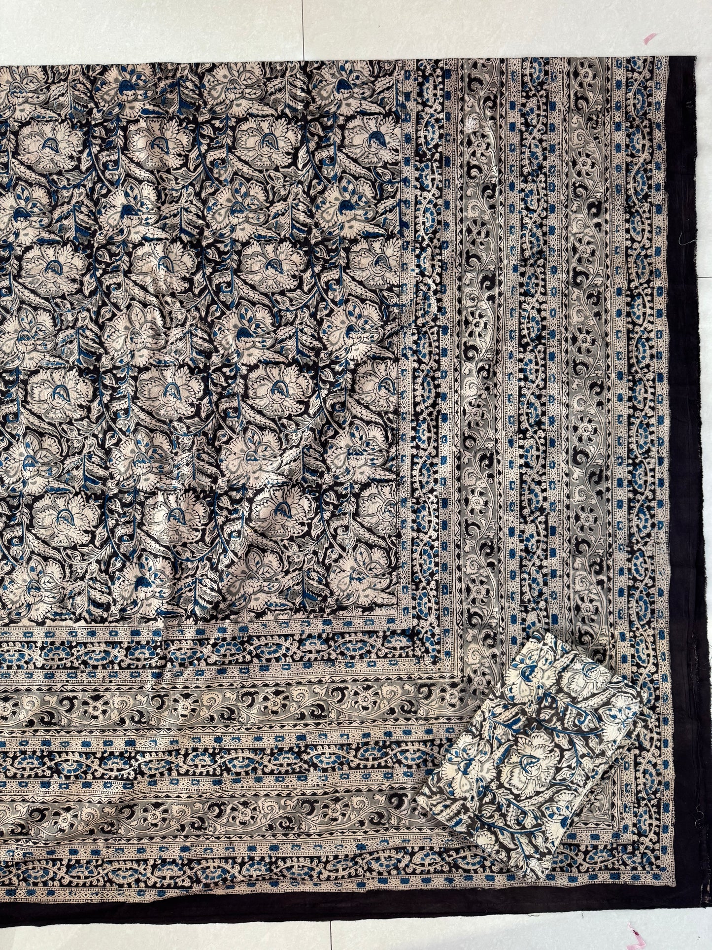 Kalamkari hand block printed super king bedsheet