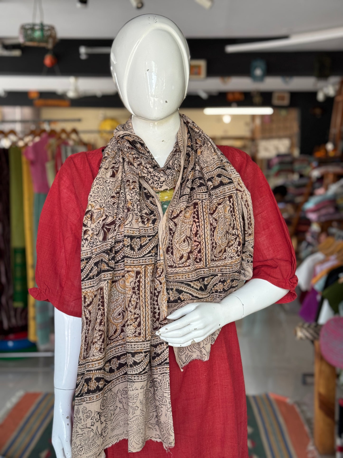 Kalamkari hand block printed cotton stole - colors and designs available