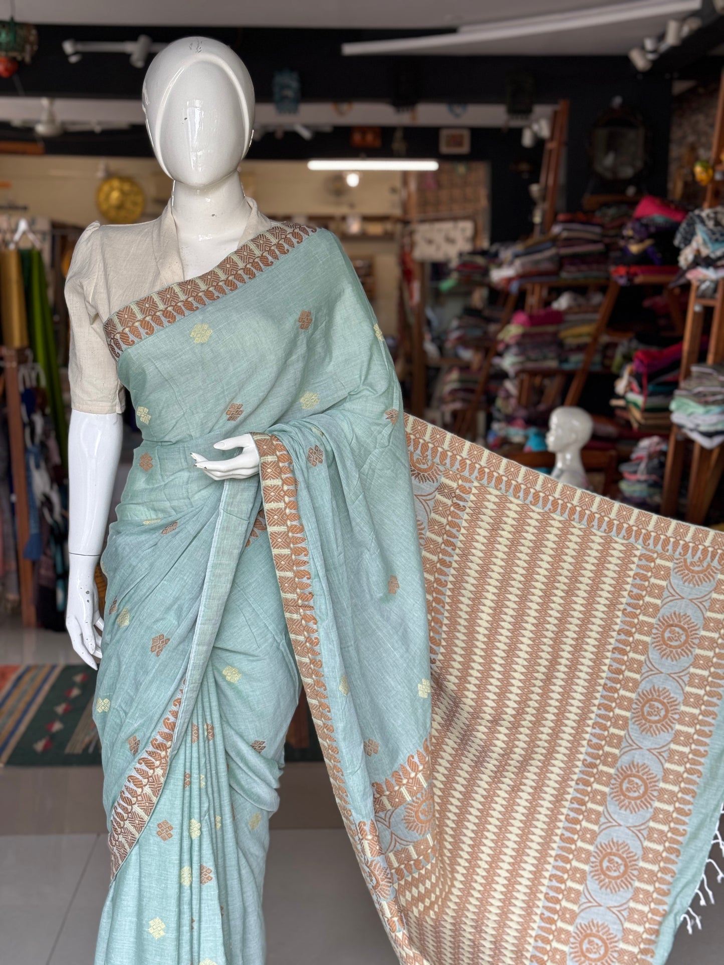Pastel tone Assam handloom soft cotton saree