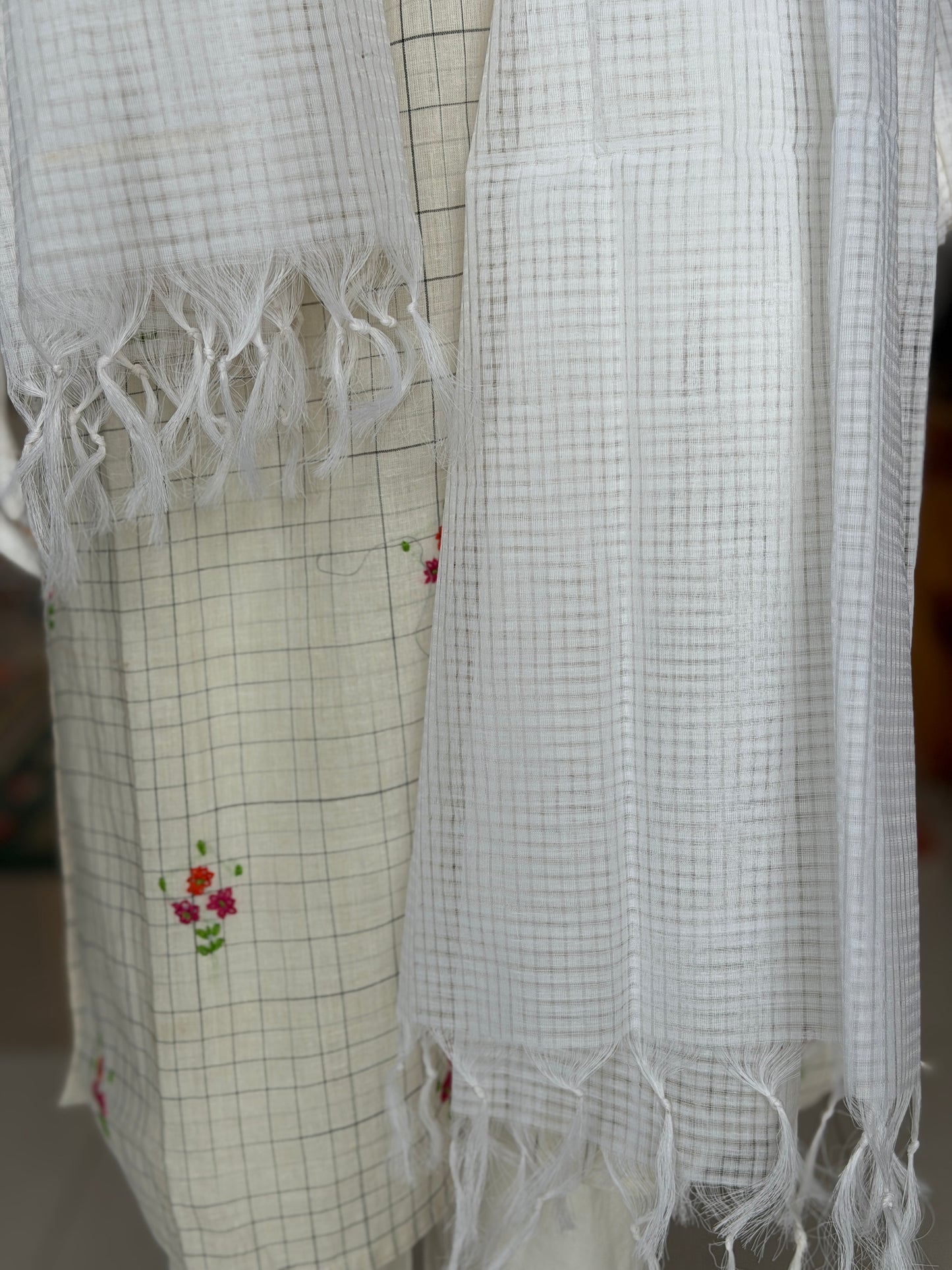 Mangalagiri cotton handloom dupatta in missing checks weave - click to see color options