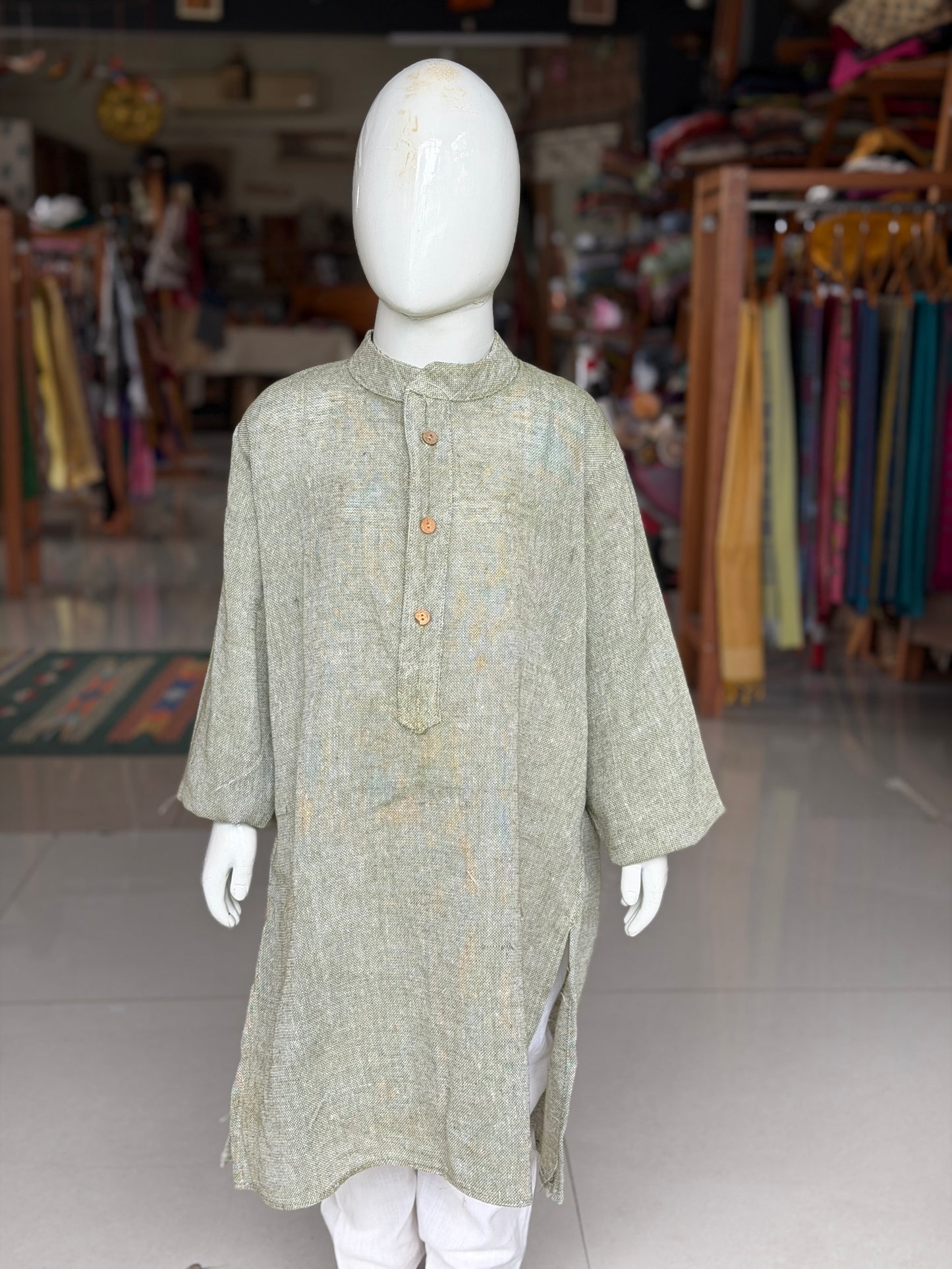 Light green long cotton kurta for boys