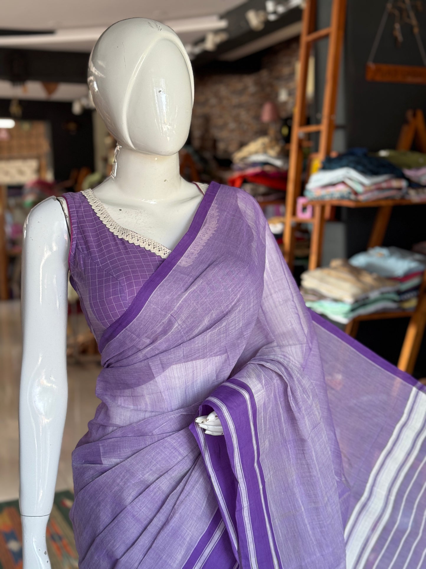 Plain light weight soft handloom Bobbili cotton saree - multiple colors available
