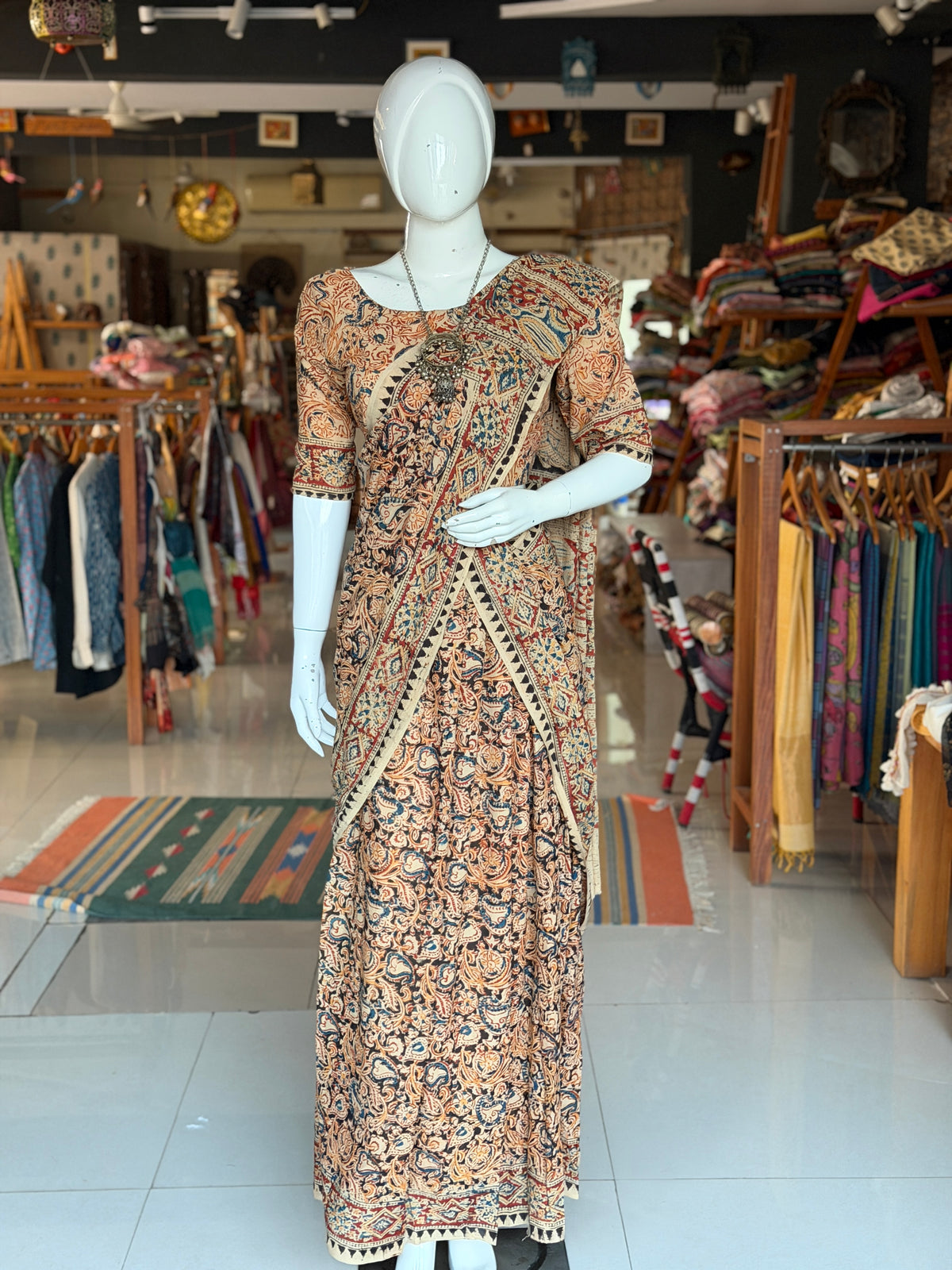 Langa voni - half saree - Kalamkari hand block printed cotton long skirt / lehenga / langa with cotton blouse - 2 piece set