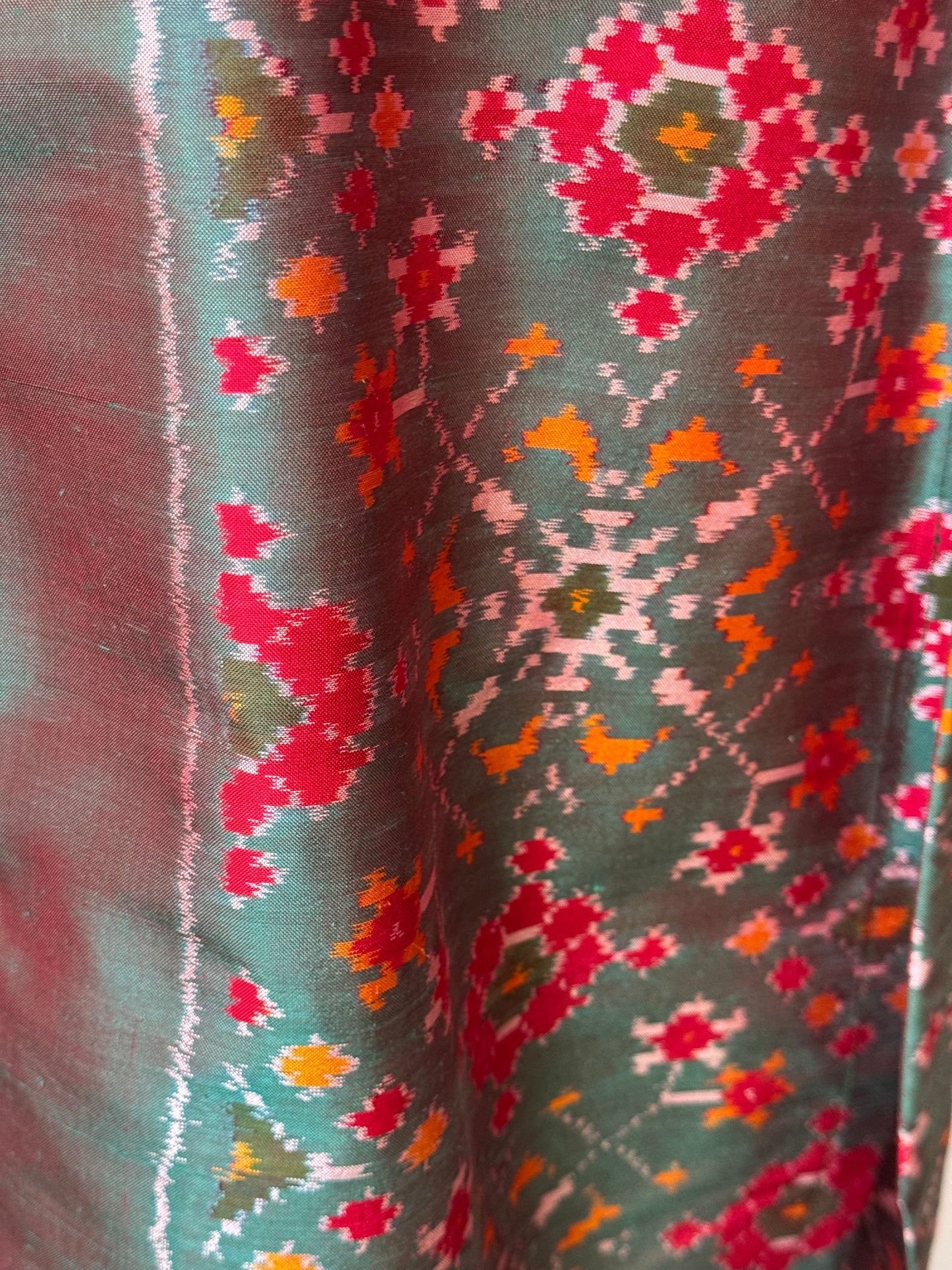 Green ikat tie n dye handwoven pure silk straight cuts Kurti