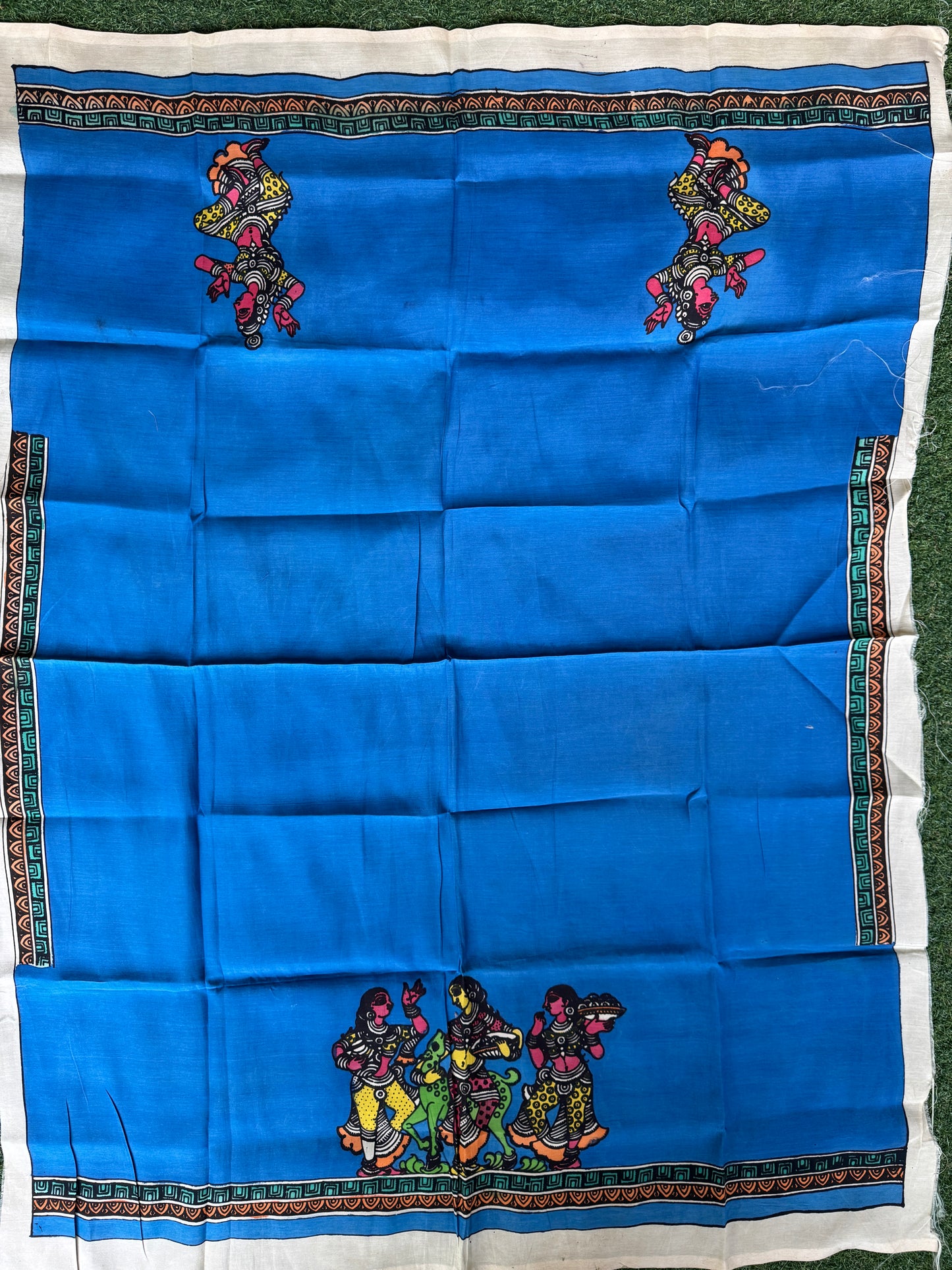 Silk Pen Kalamkari handpainted unstitched blouse piece with border - multiple designs available