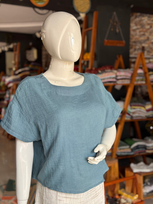 Slate blue soft double cotton crushed look top